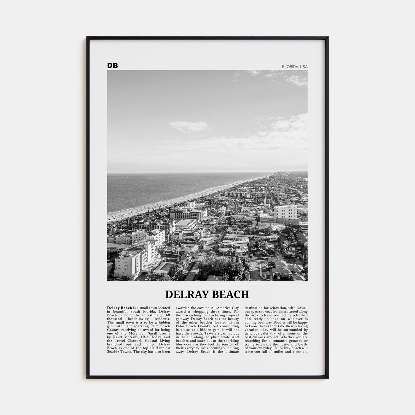 Delray Beach Travel B&W Poster