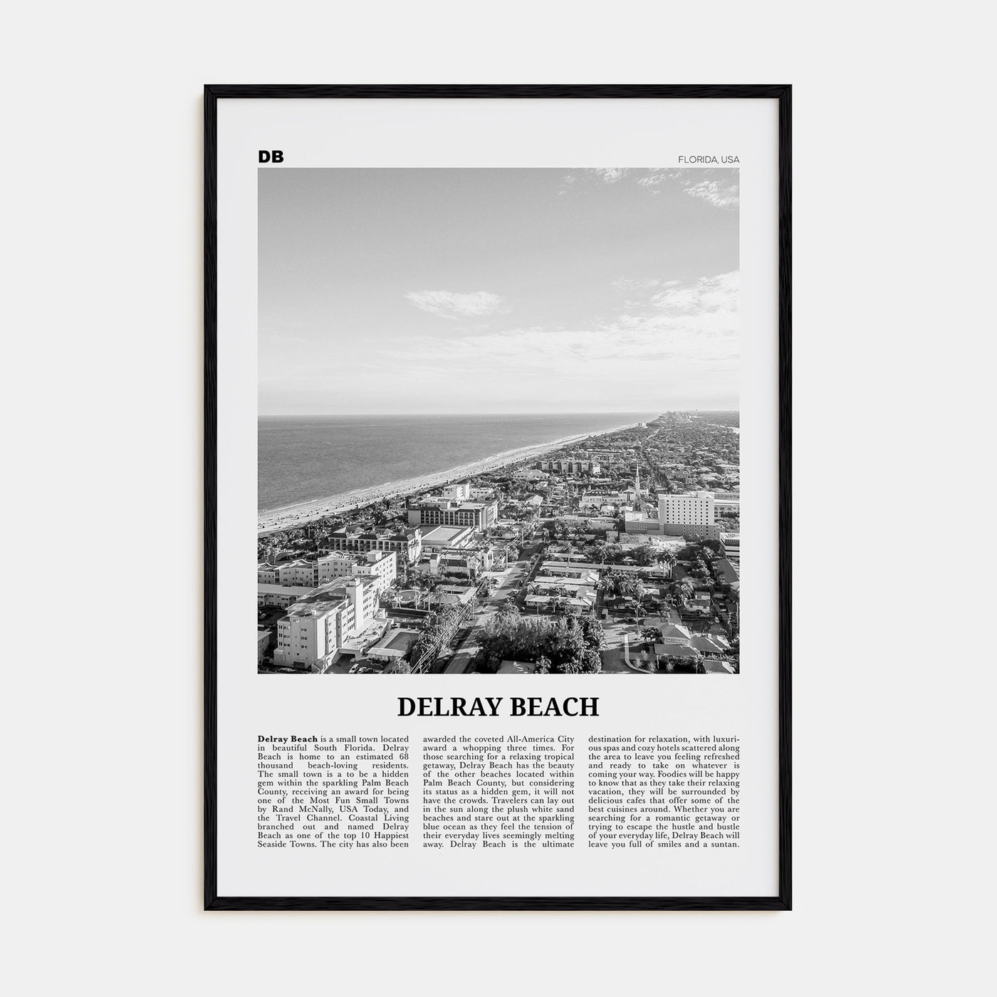 Delray Beach Travel B&W Poster