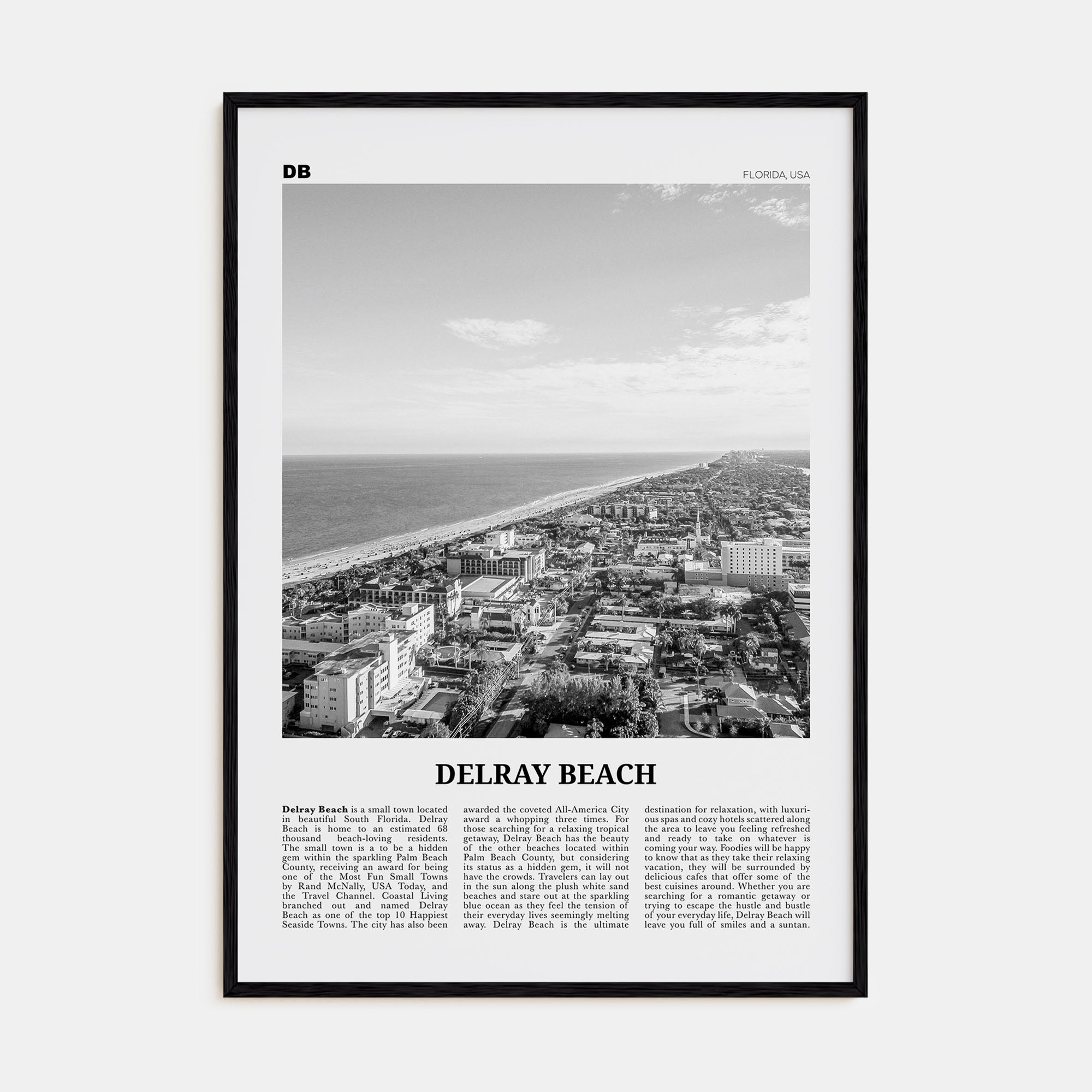 Delray Beach Travel B&W Poster