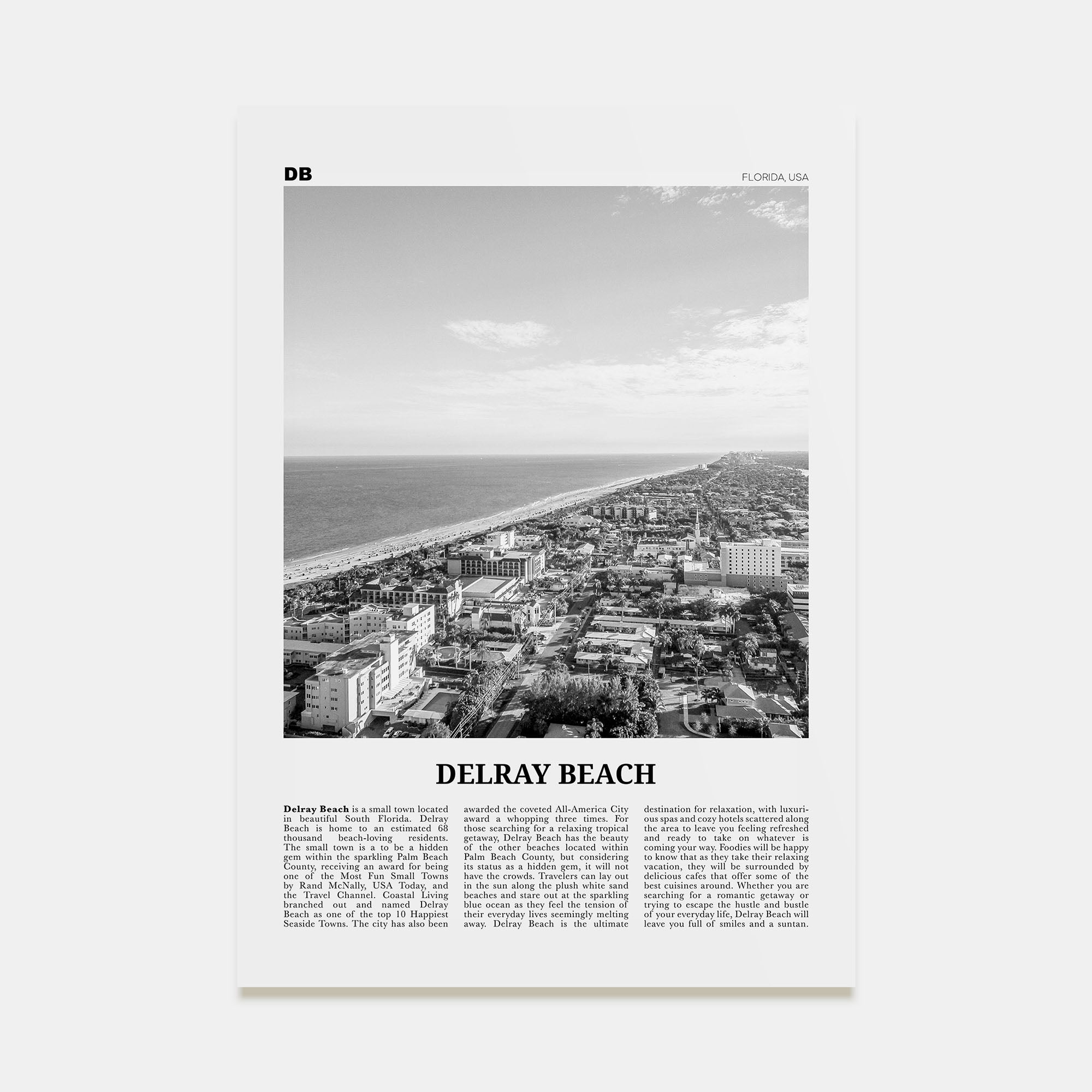 Delray Beach Travel B&W Poster
