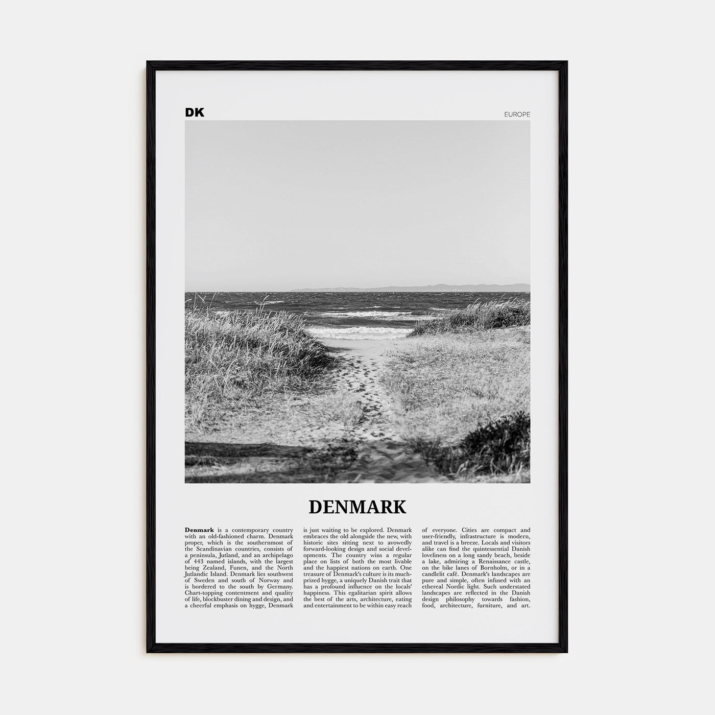Denmark Travel B&W Poster