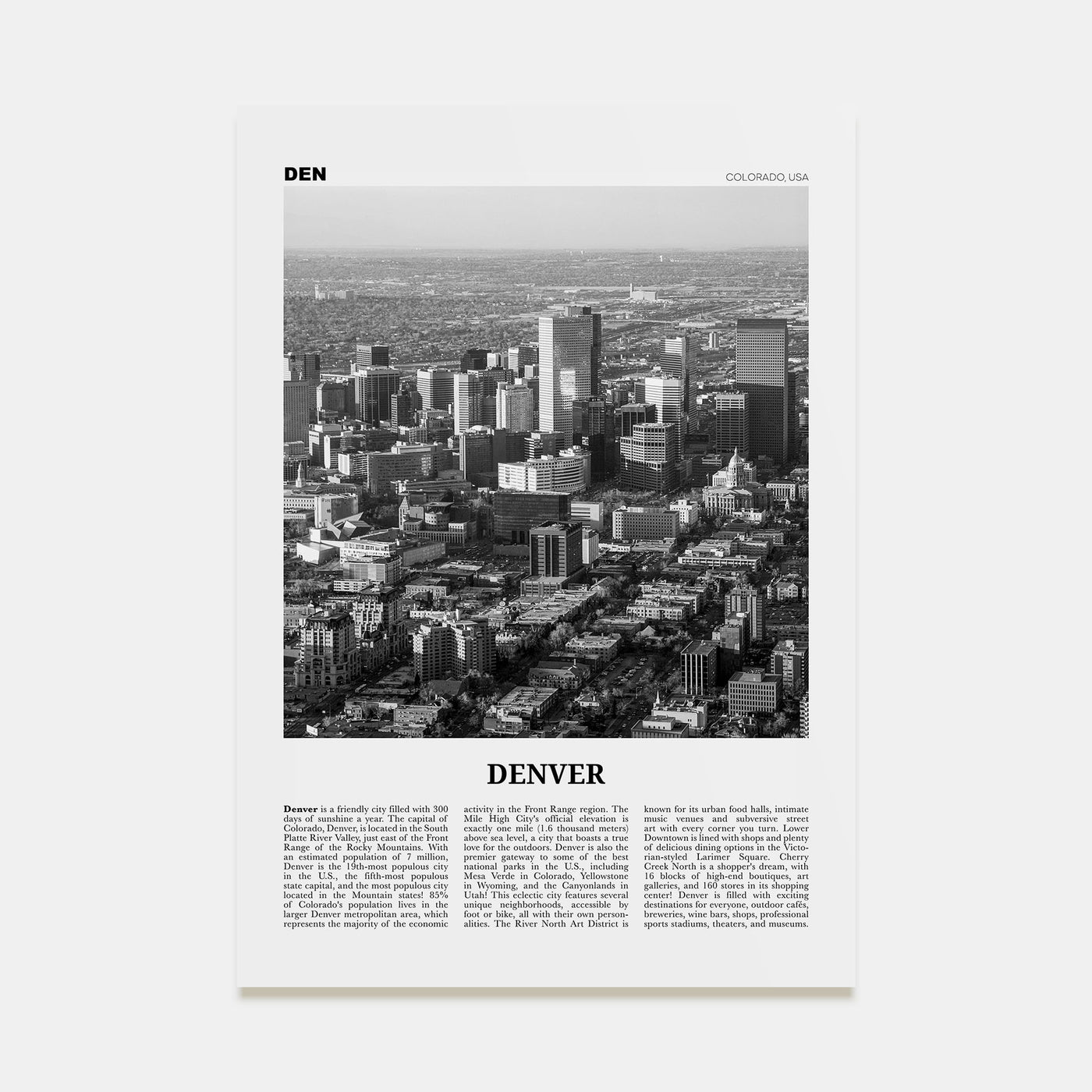 Denver Travel B&W No 3 Poster