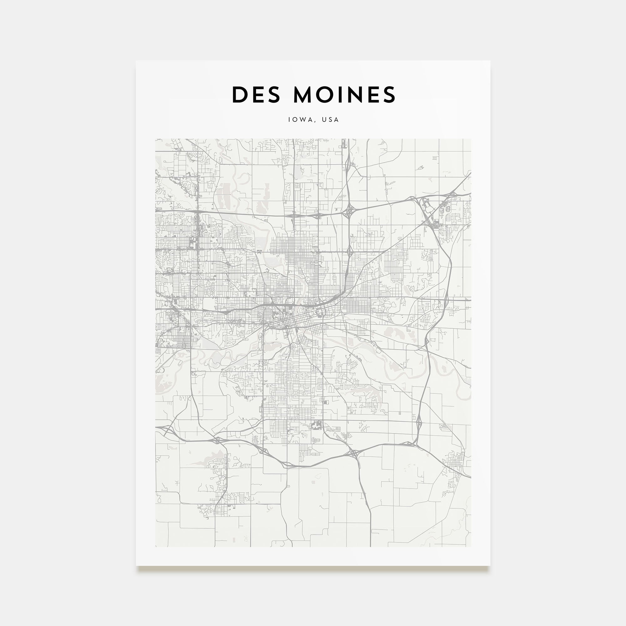 Des Moines Map Portrait Poster