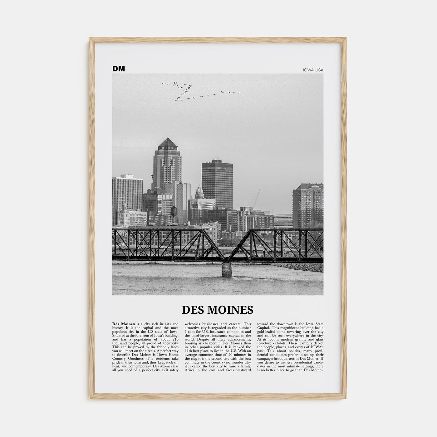 Des Moines Travel B&W No 1 Poster