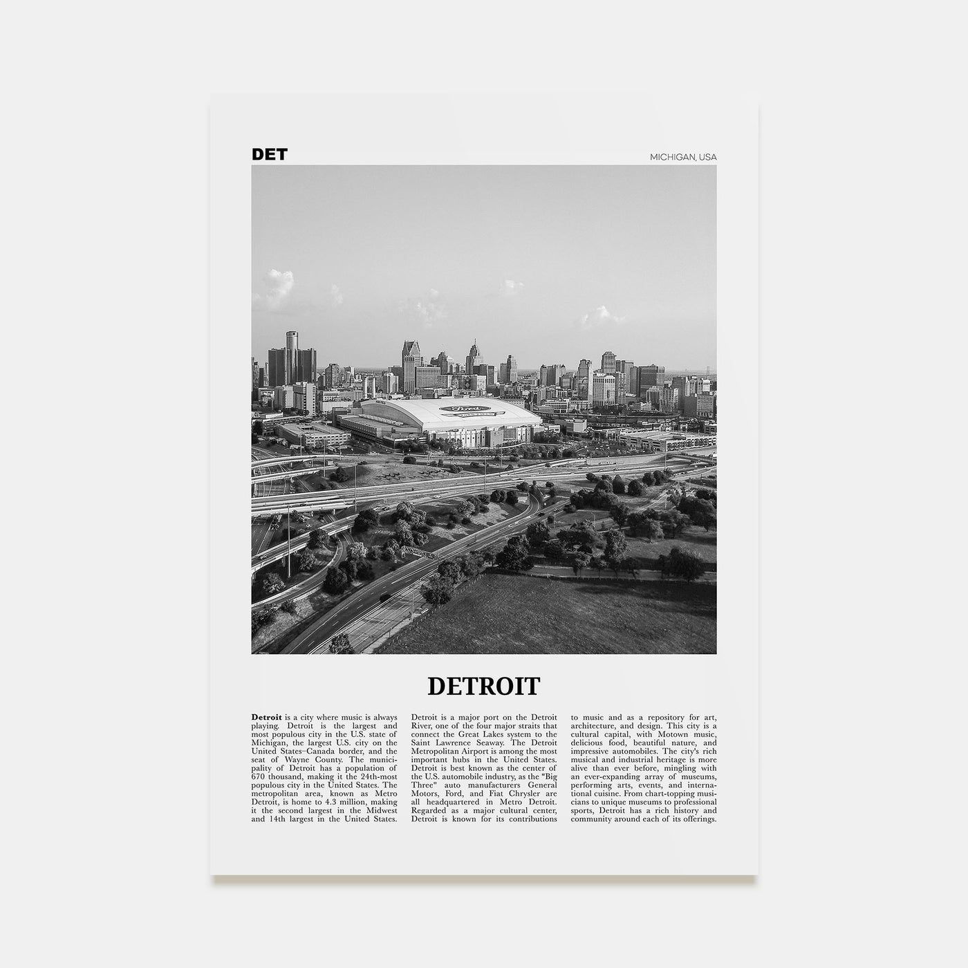 Detroit Travel B&W No 2 Poster