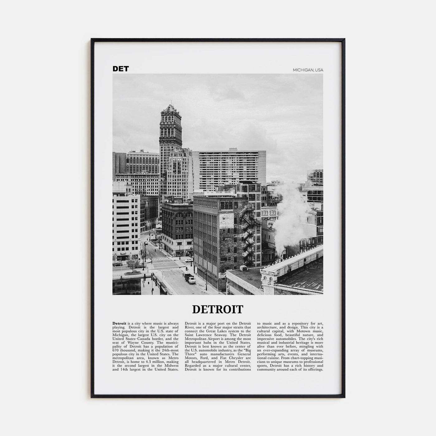 Detroit Travel B&W No 3 Poster