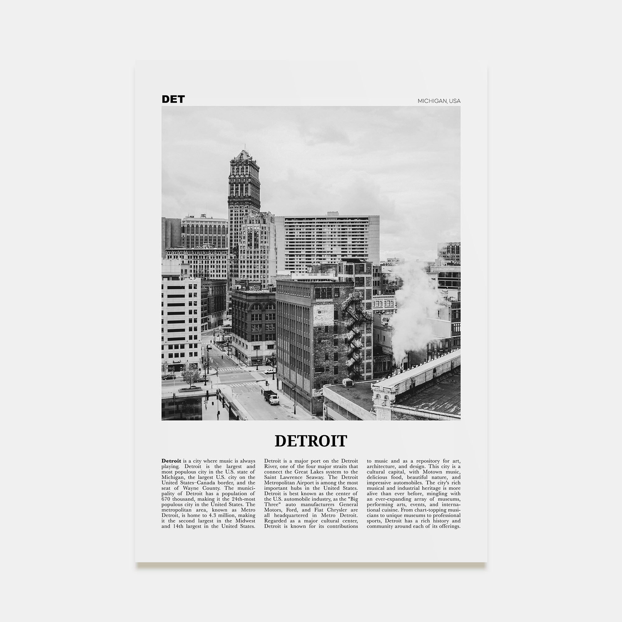Detroit Travel B&W No 3 Poster