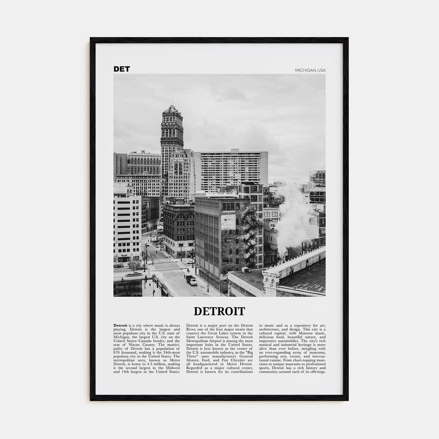 Detroit Travel B&W No 3 Poster