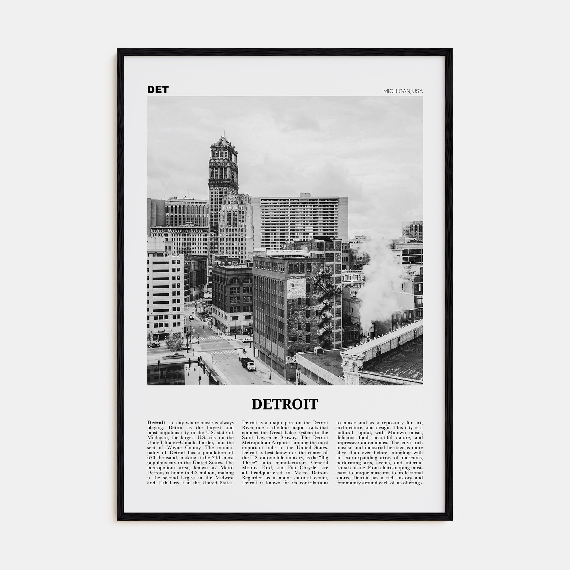 Detroit Travel B&W No 3 Poster