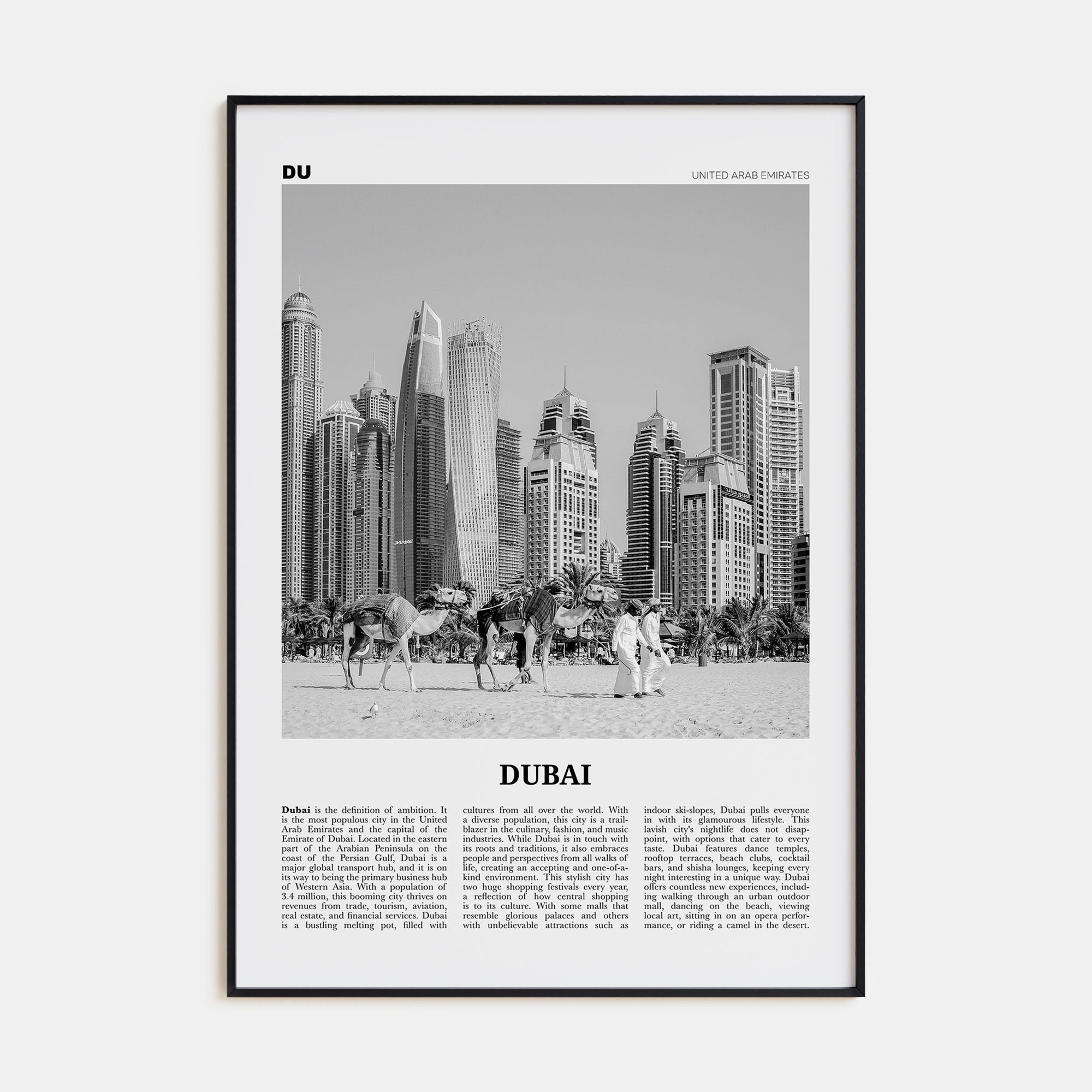 Dubai Travel B&W No 1 Poster