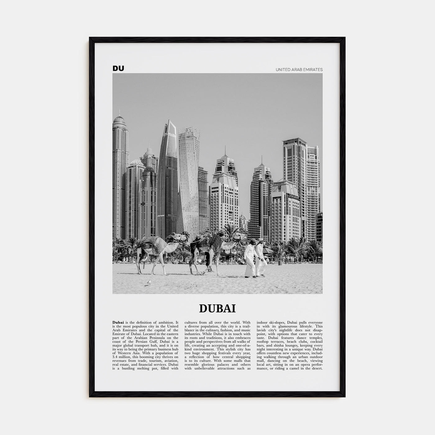 Dubai Travel B&W No 1 Poster