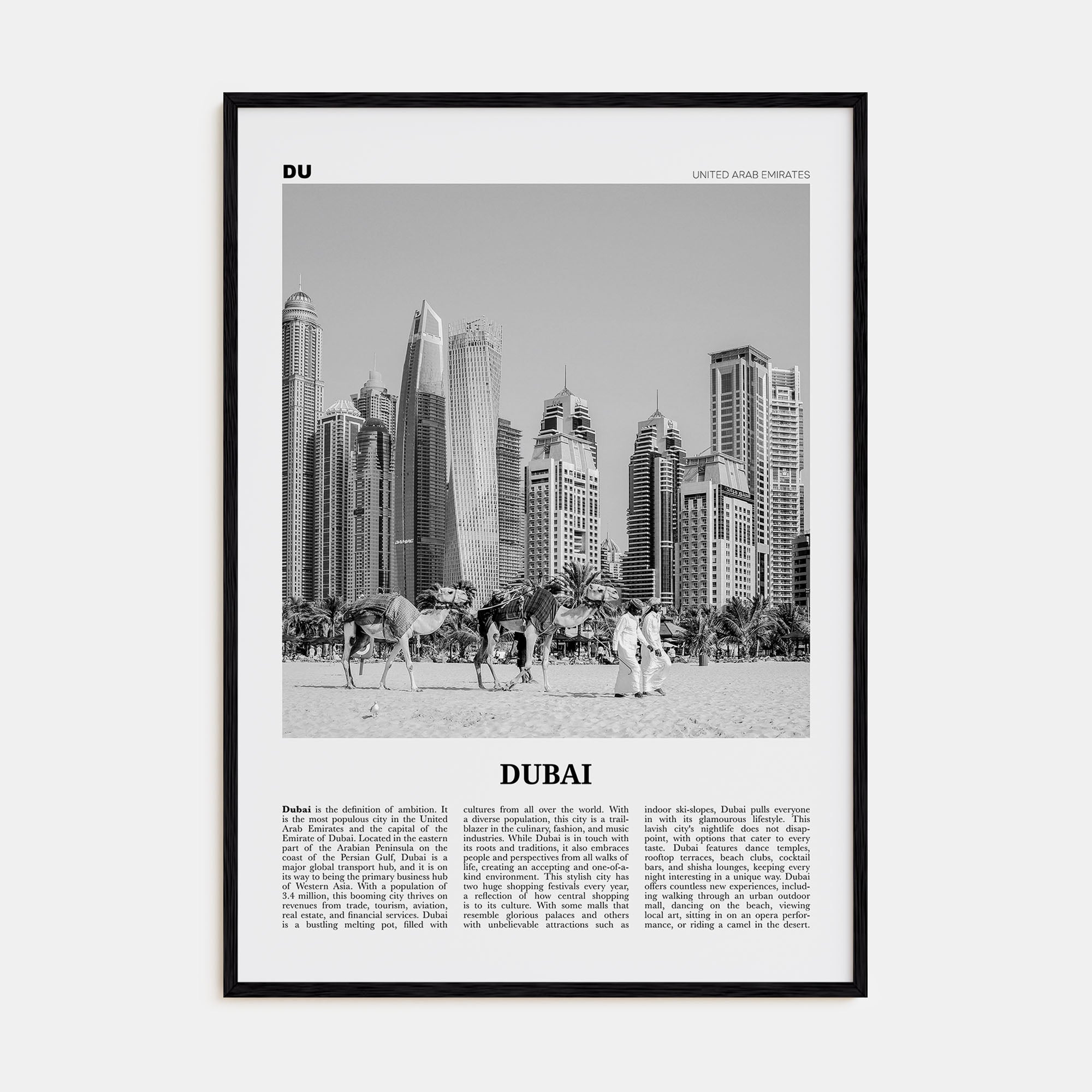 Dubai Travel B&W No 1 Poster