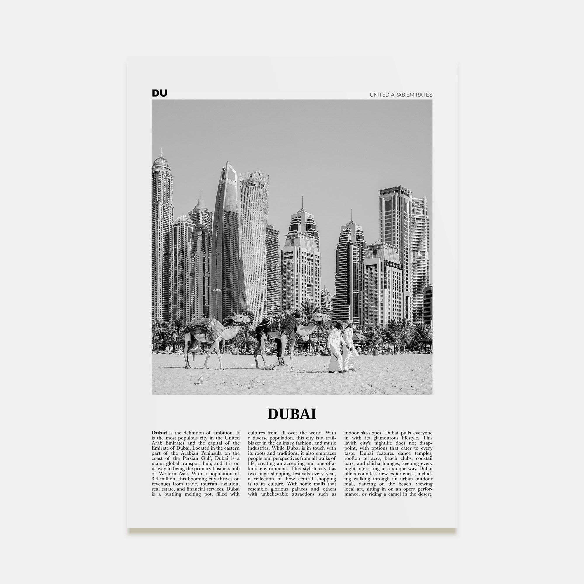 Dubai Travel B&W No 1 Poster