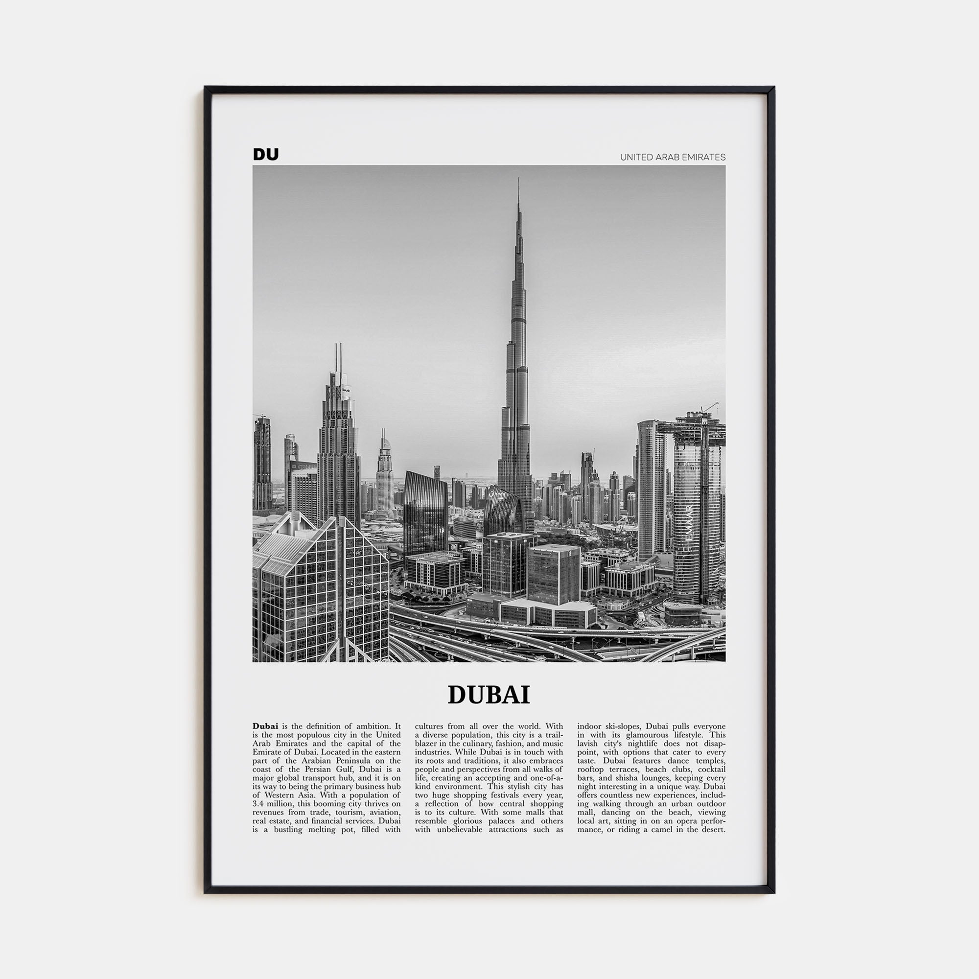 Dubai Travel B&W No 2 Poster