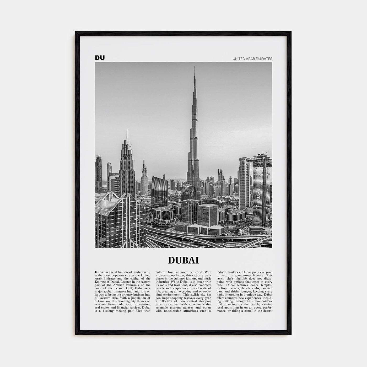 Dubai Travel B&W No 2 Poster