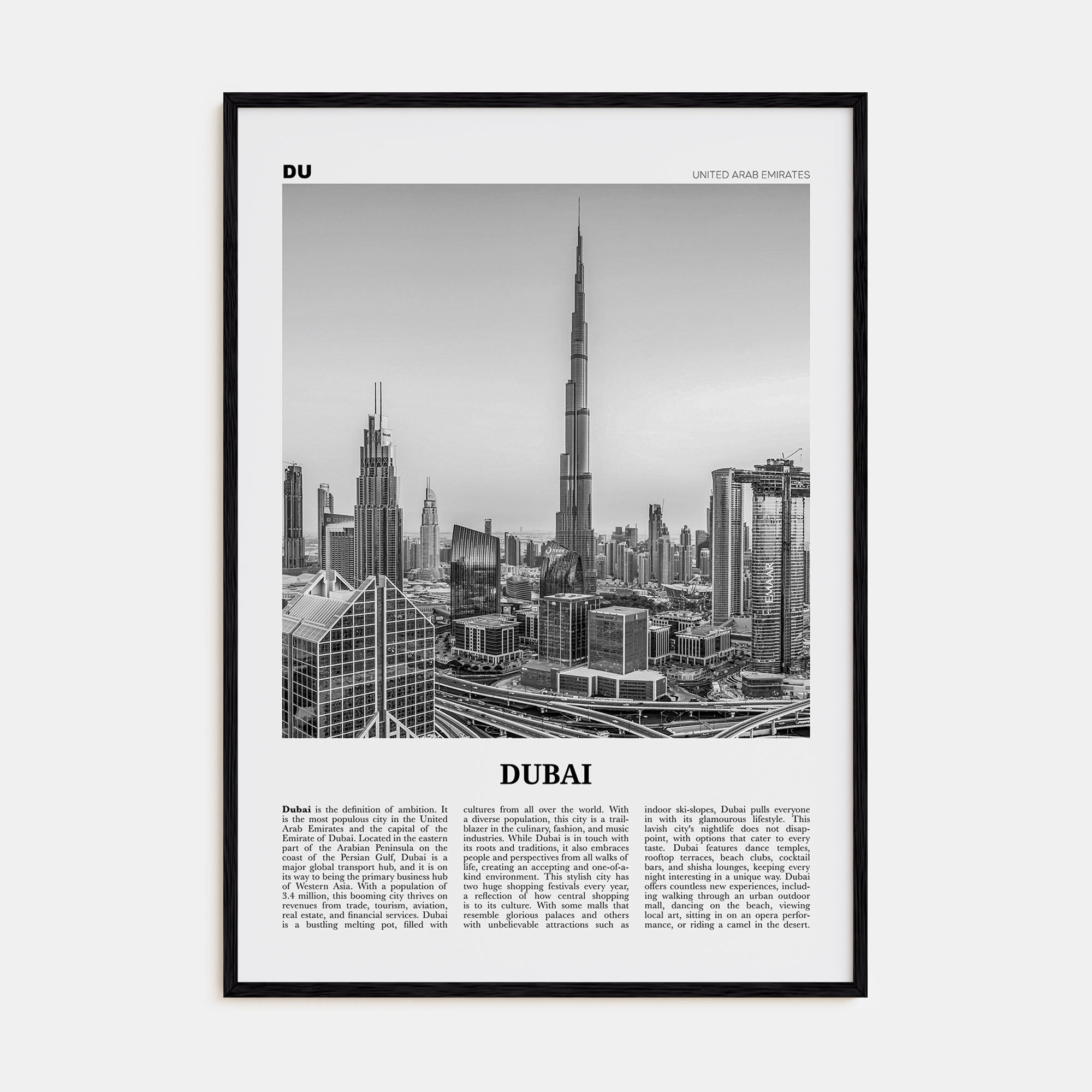 Dubai Travel B&W No 2 Poster