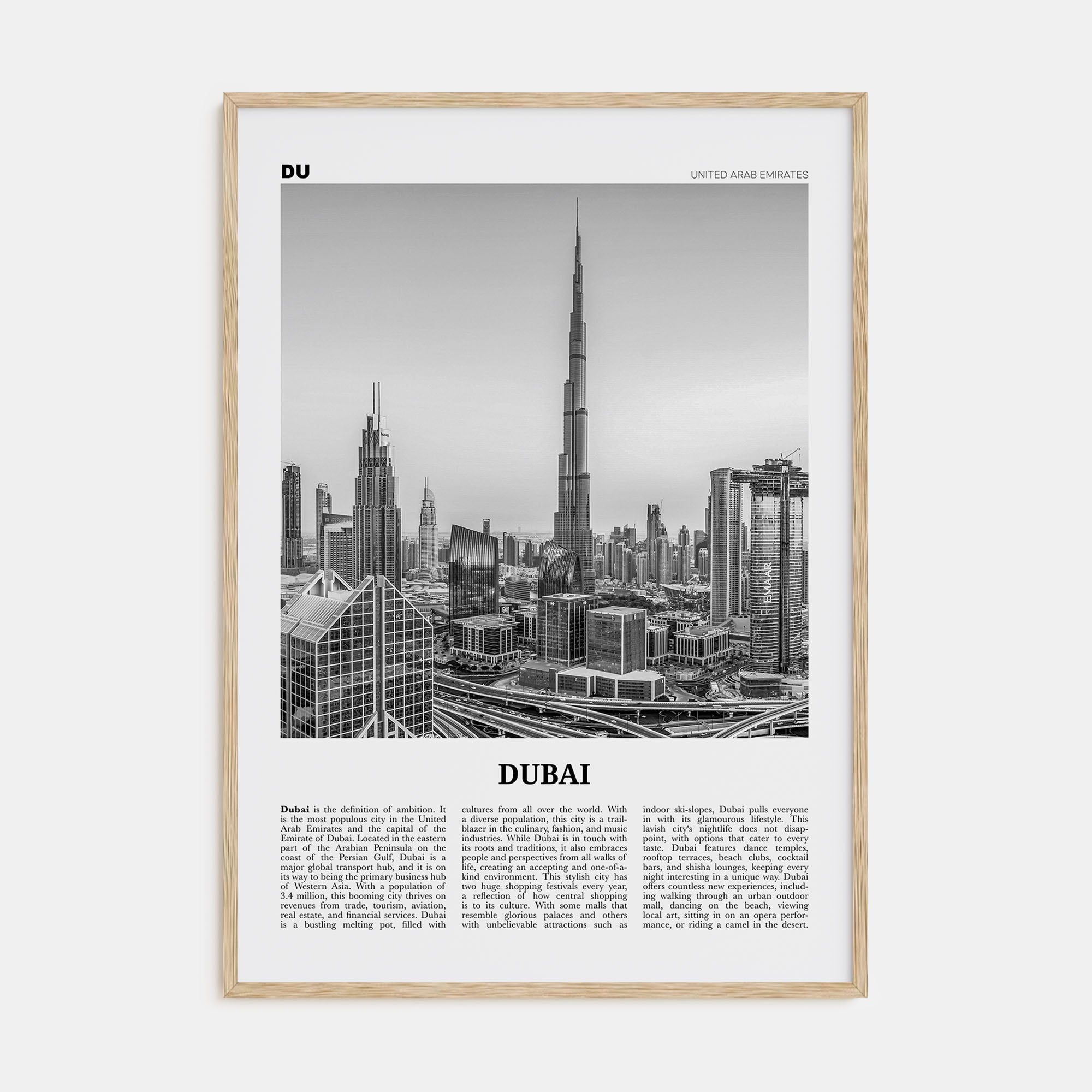Dubai Travel B&W No 2 Poster