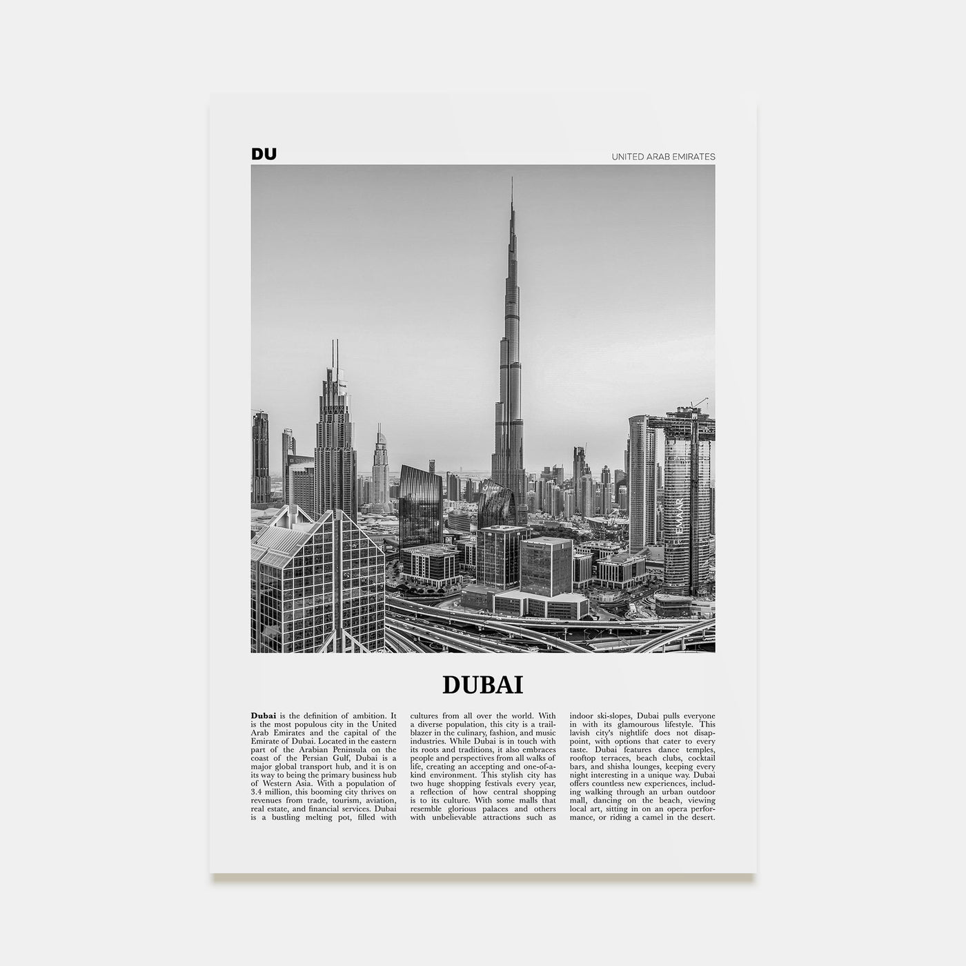 Dubai Travel B&W No 2 Poster