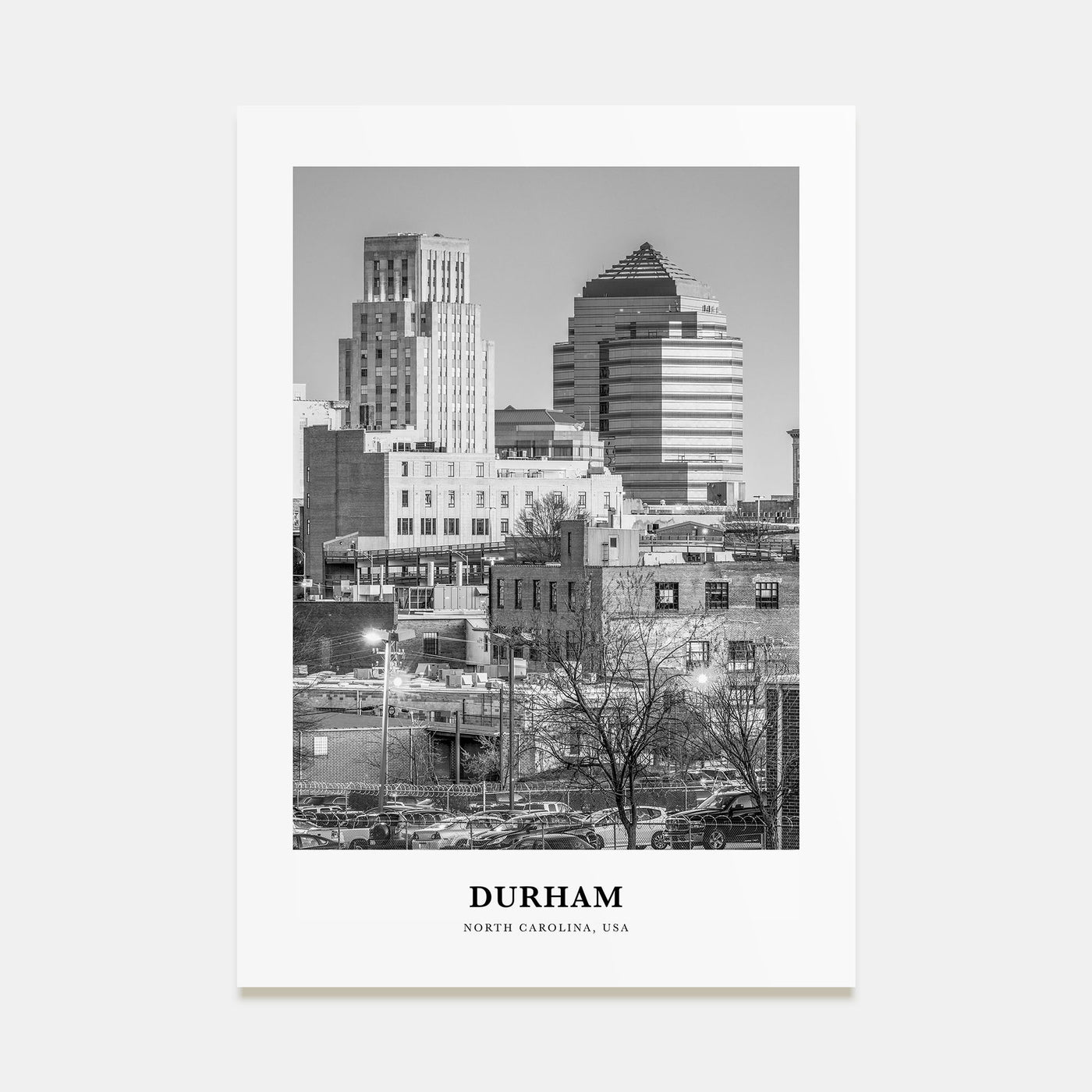 Durham, North Carolina Portrait B&W Poster