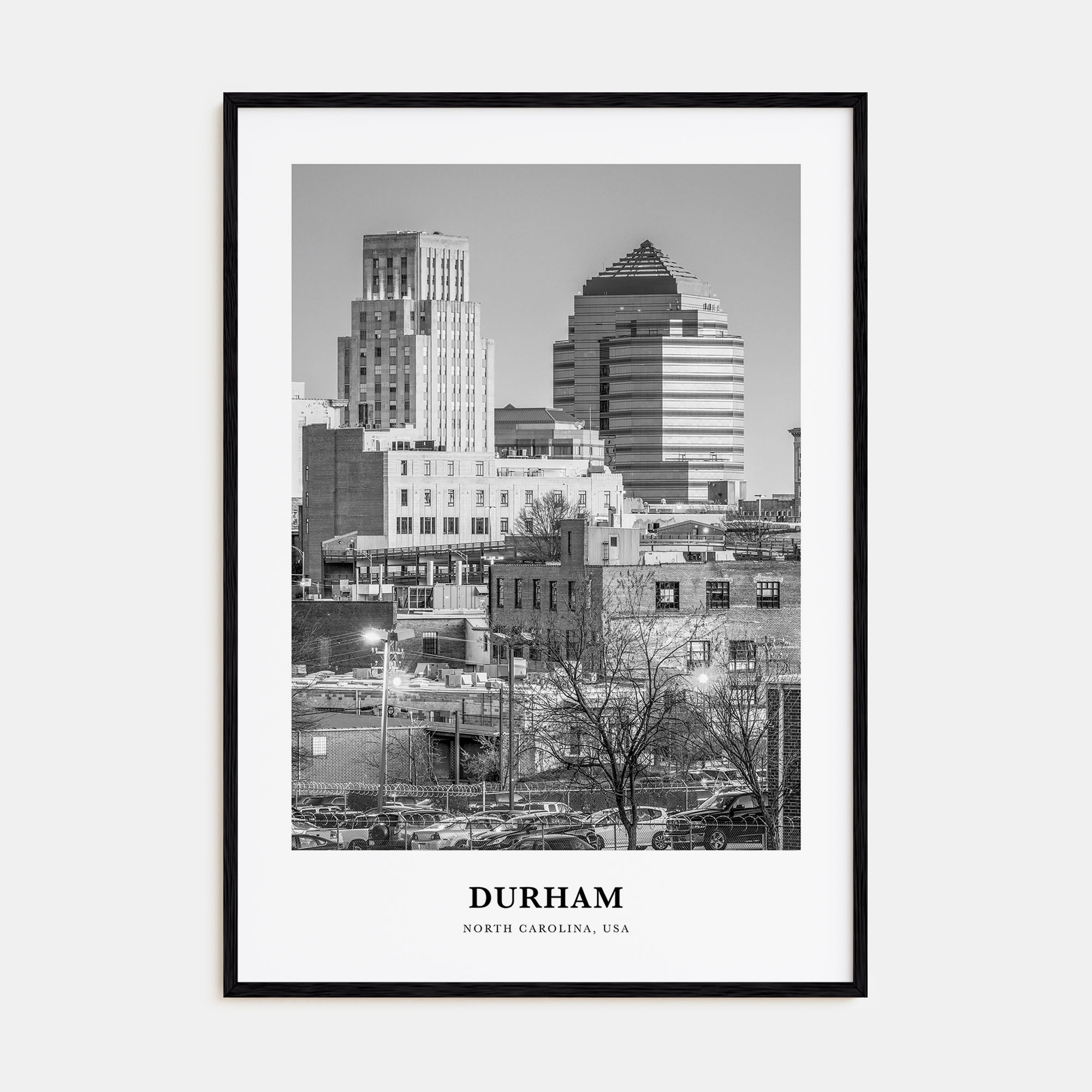 Durham, North Carolina Portrait B&W Poster