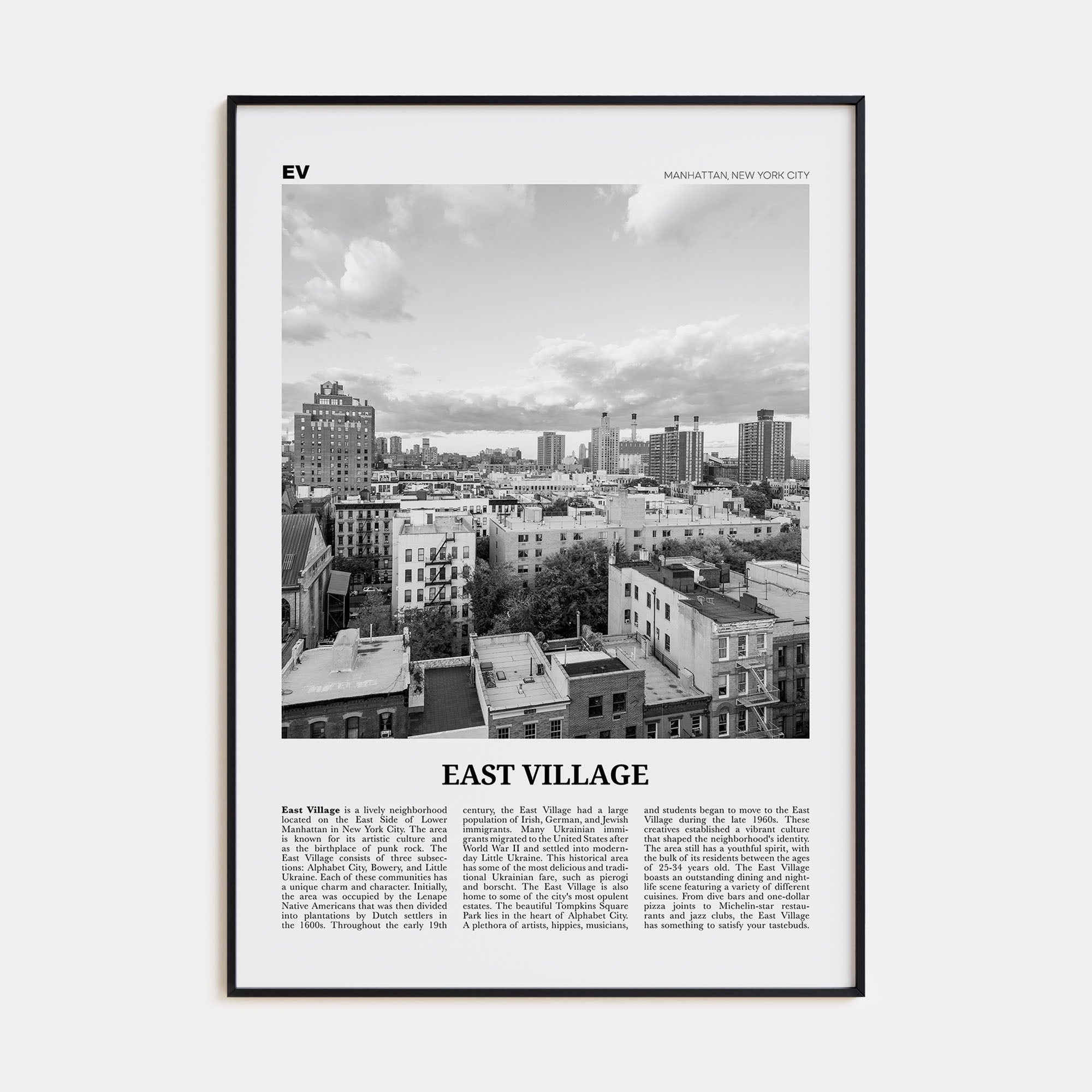 East Village, New York Travel B&W Poster