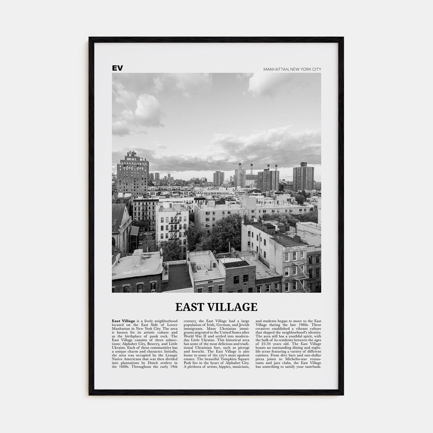 East Village, New York Travel B&W Poster