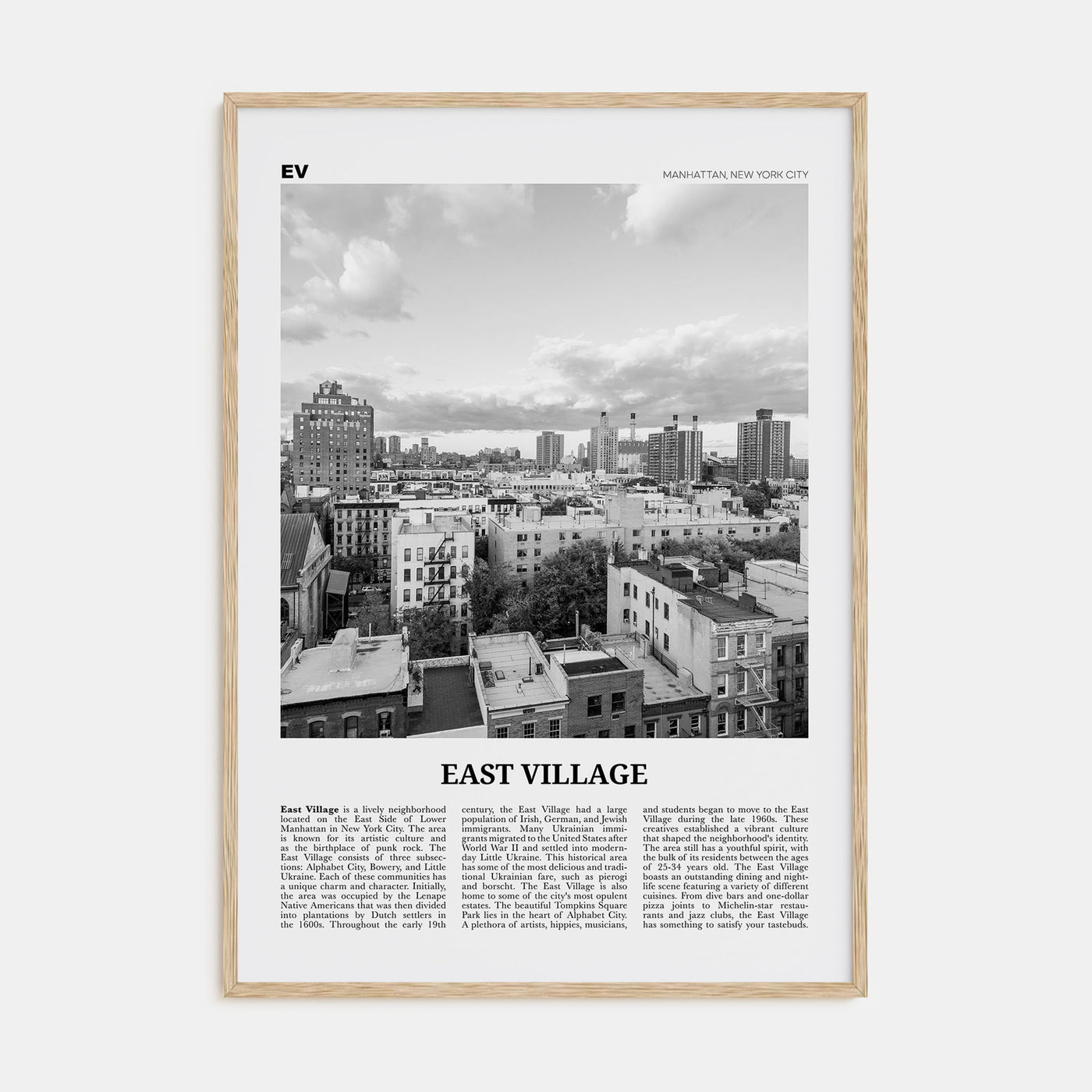 East Village, New York Travel B&W Poster