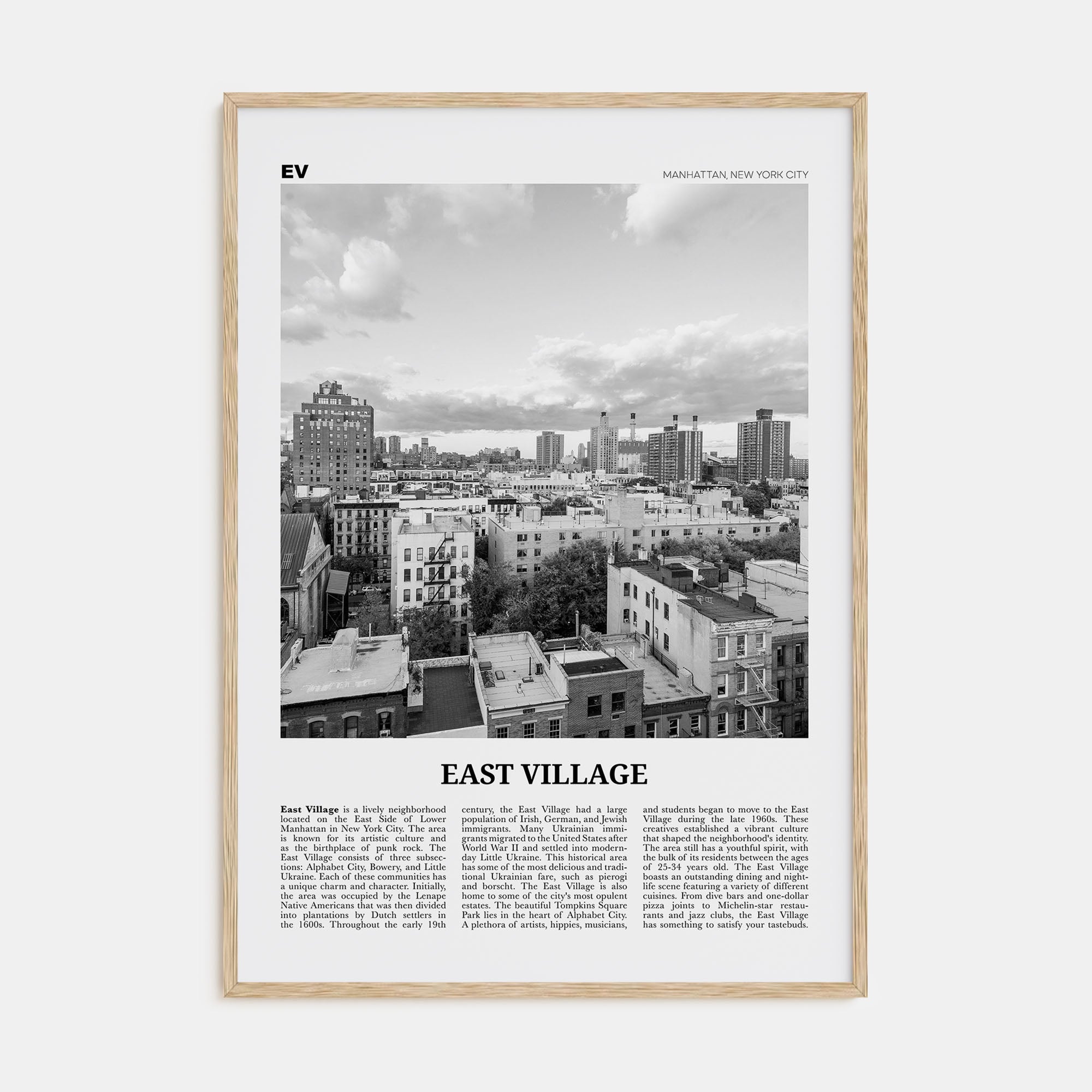 East Village, New York Travel B&W Poster
