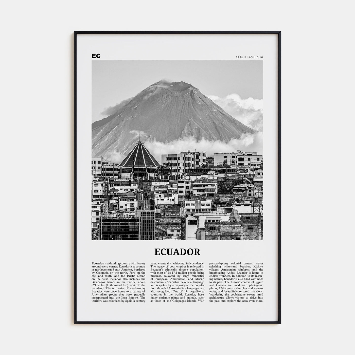 Ecuador Travel B&W No 1 Poster