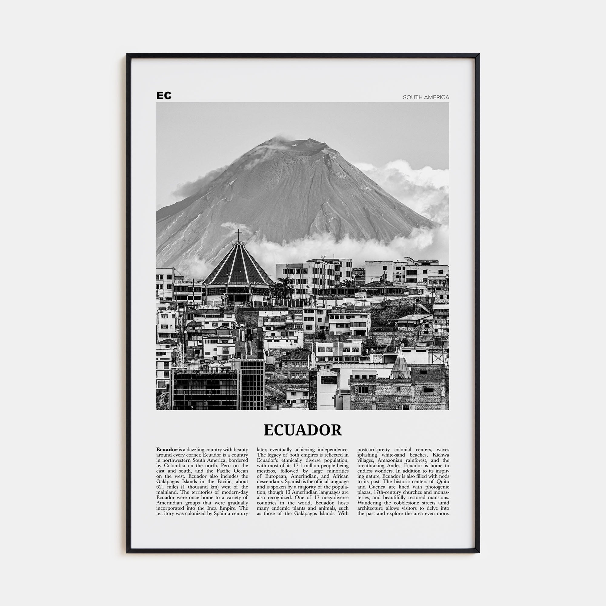 Ecuador Travel B&W No 1 Poster