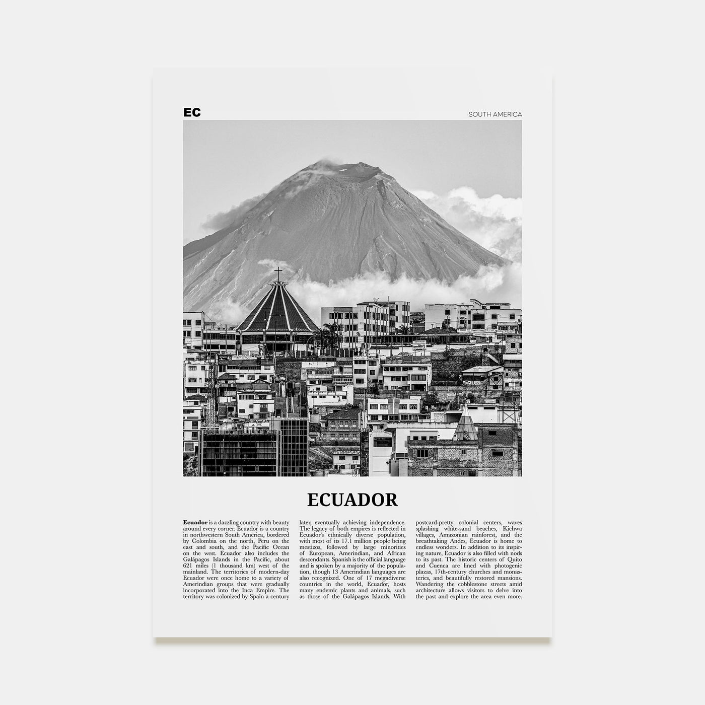 Ecuador Travel B&W No 1 Poster