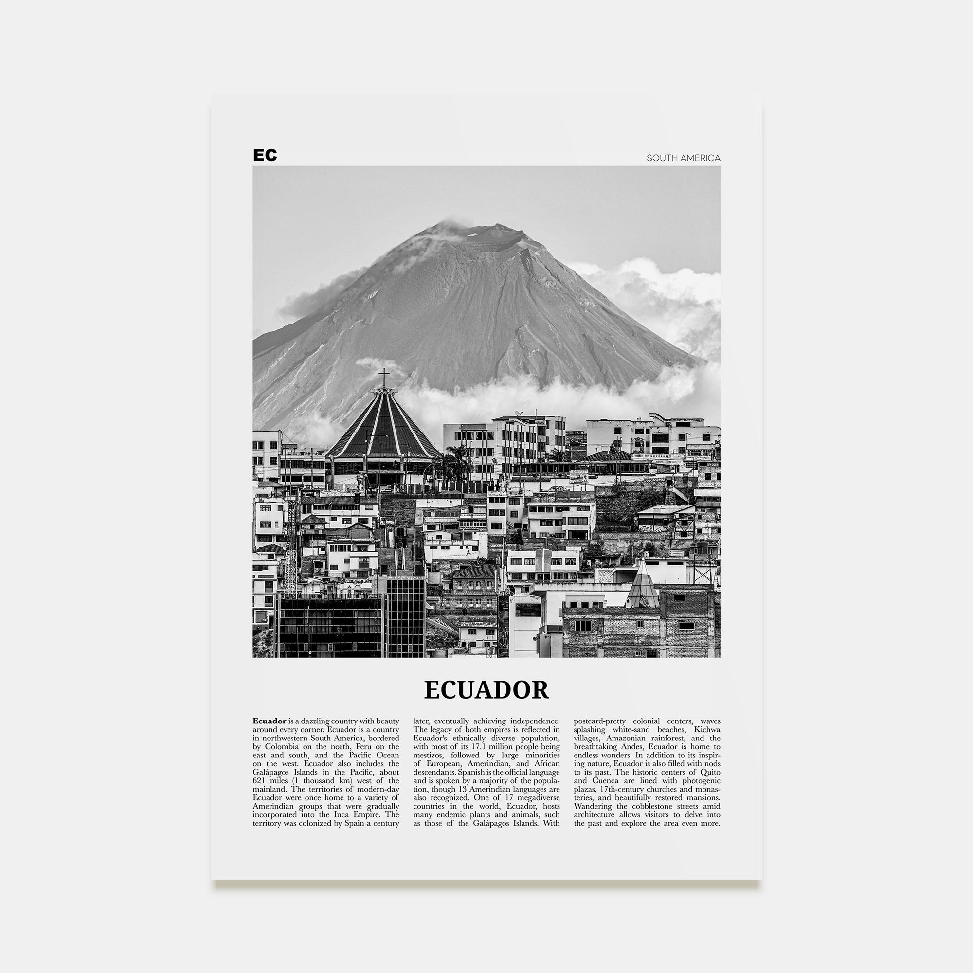 Ecuador Travel B&W No 1 Poster