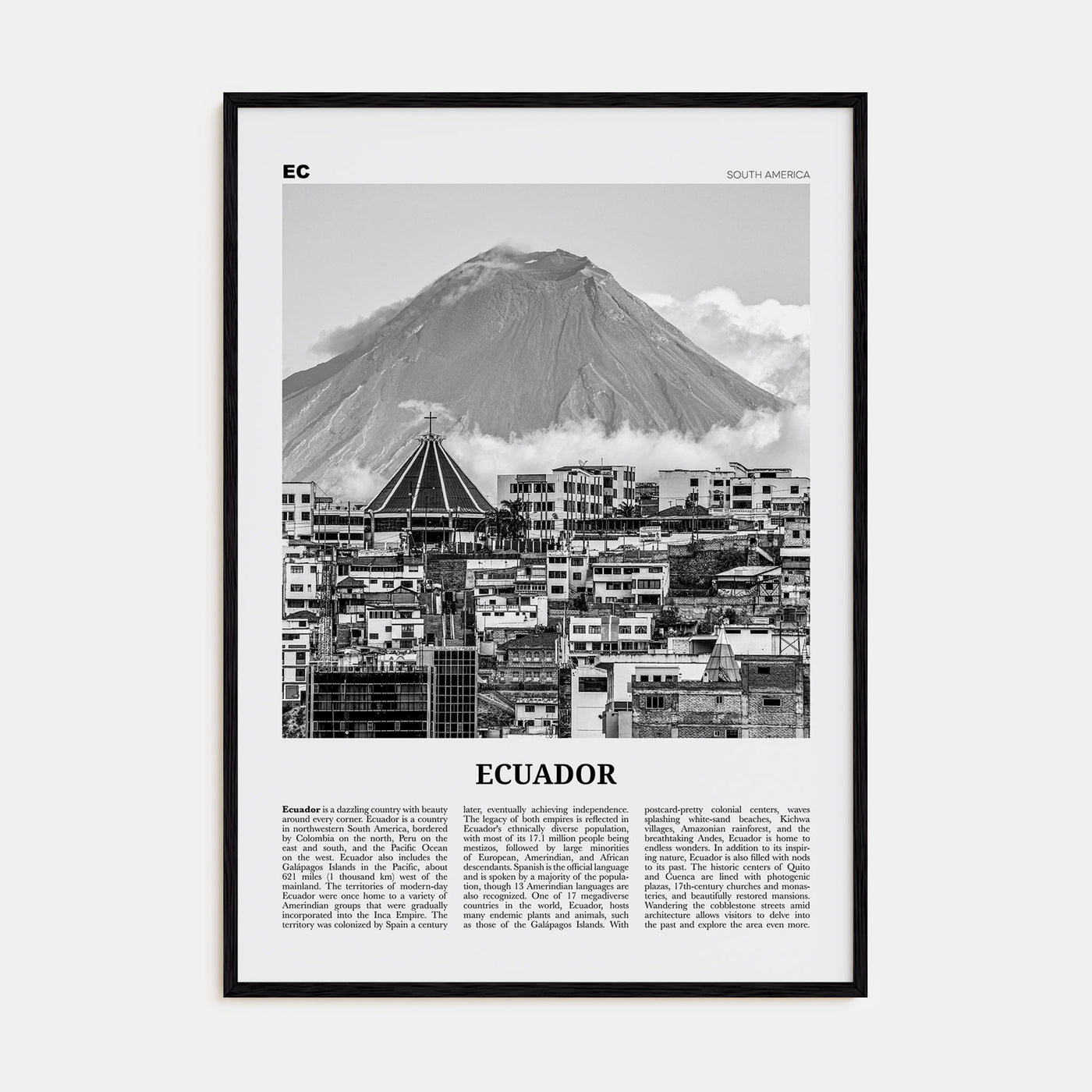 Ecuador Travel B&W No 1 Poster