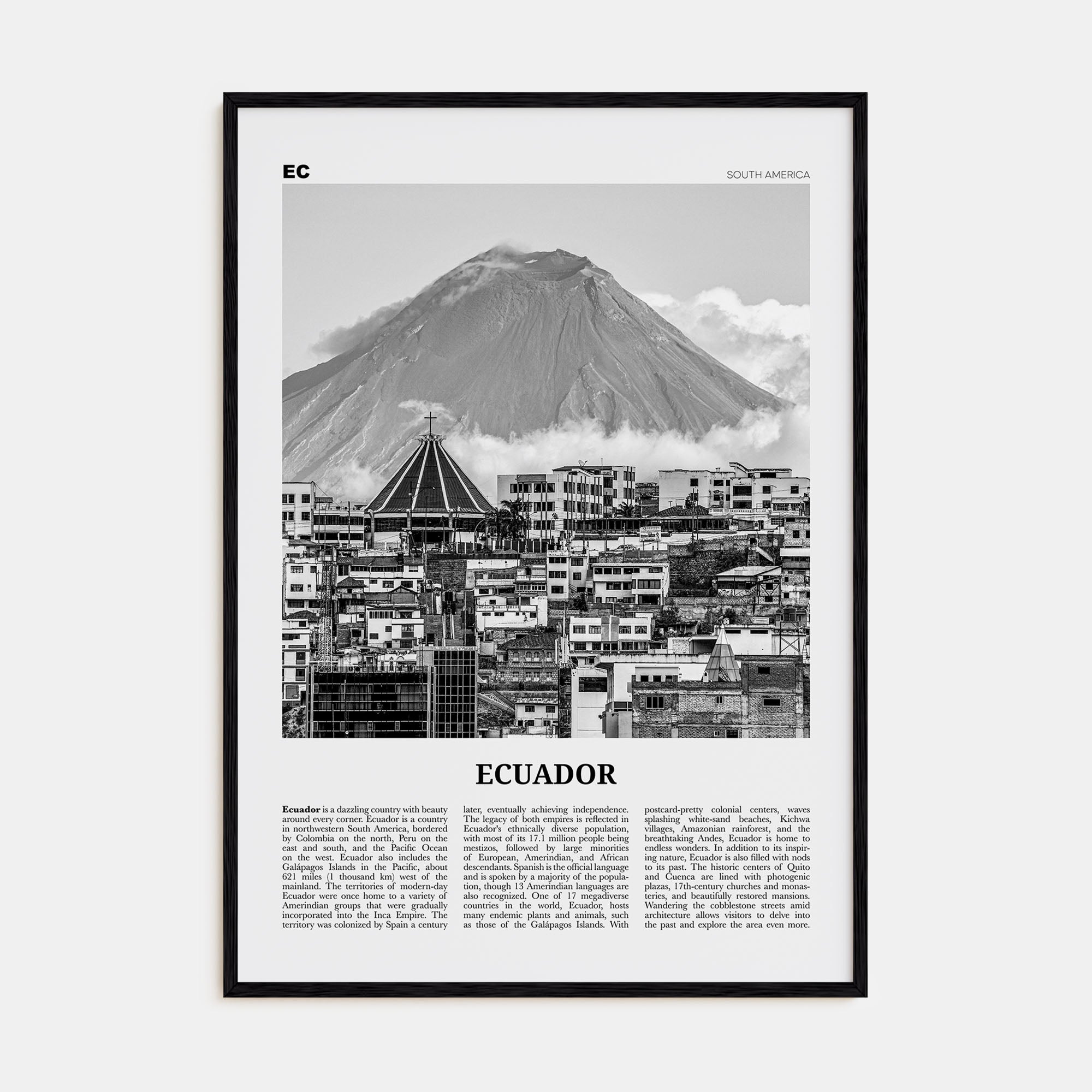 Ecuador Travel B&W No 1 Poster