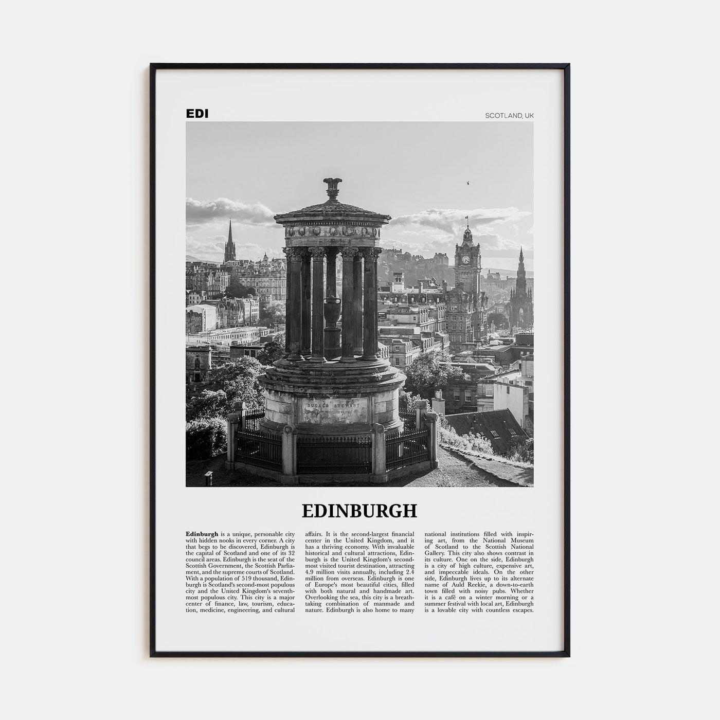 Edinburgh Travel B&W No 1 Poster