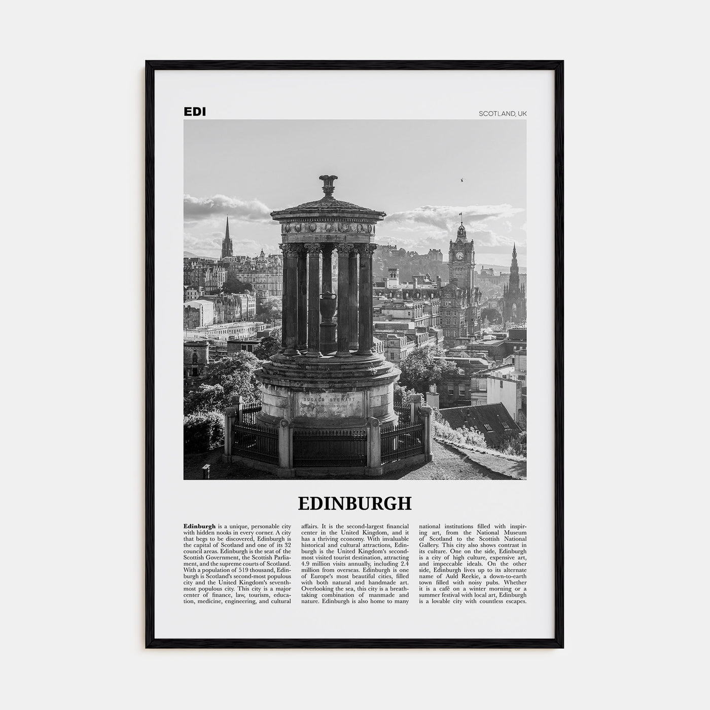 Edinburgh Travel B&W No 1 Poster
