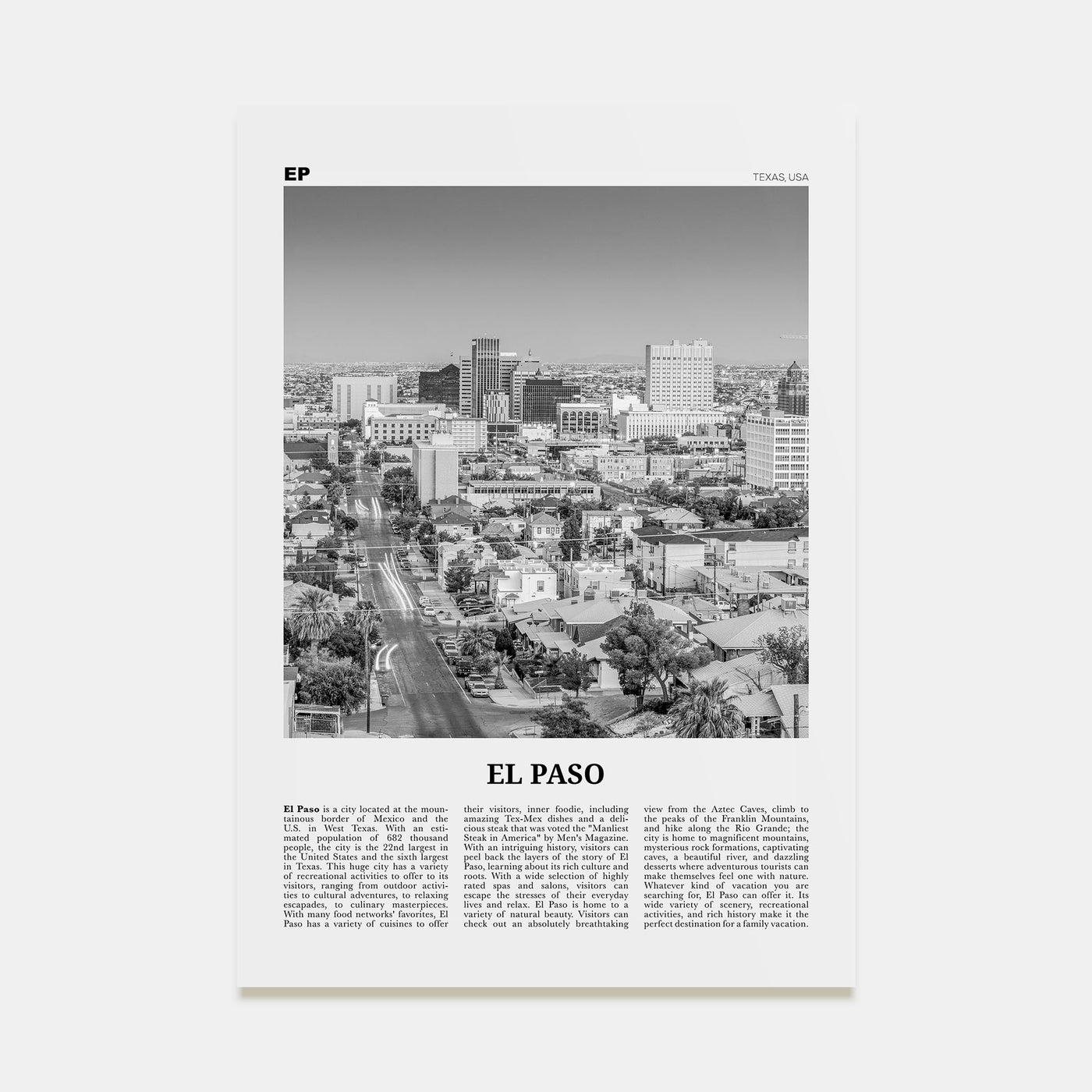 El Paso Travel B&W No 1 Poster