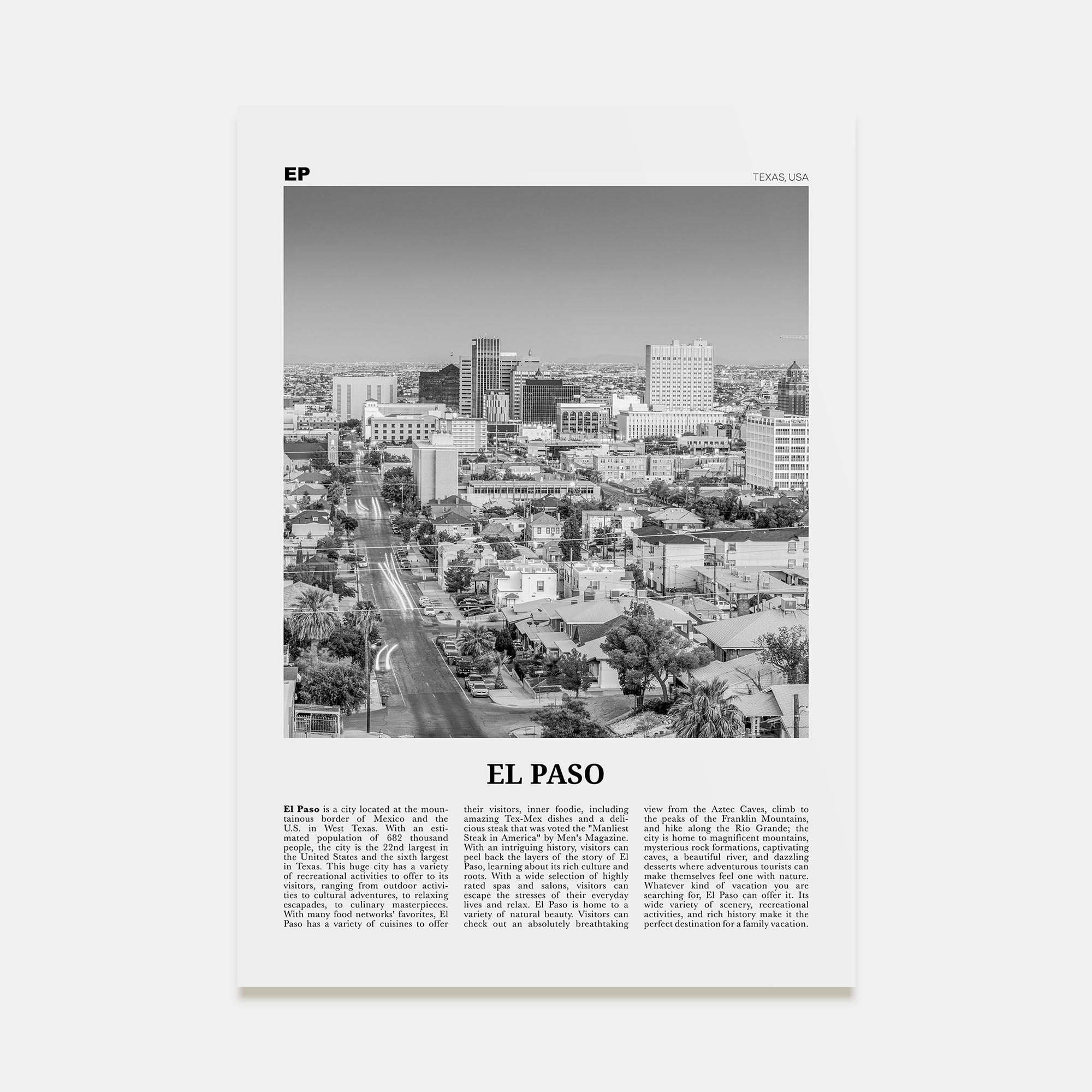 El Paso Travel B&W No 1 Poster
