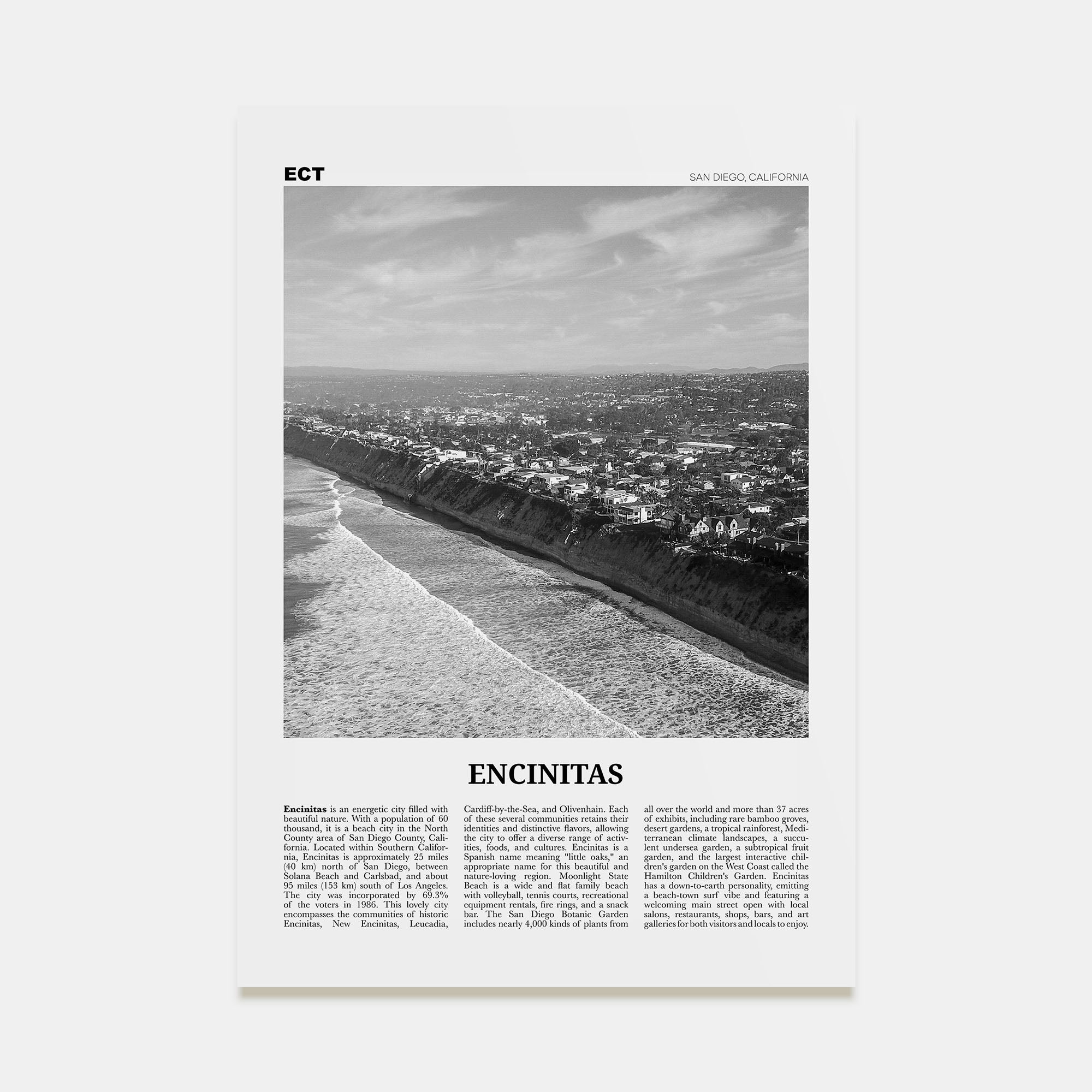 Encinitas Travel B&W No 2 Poster