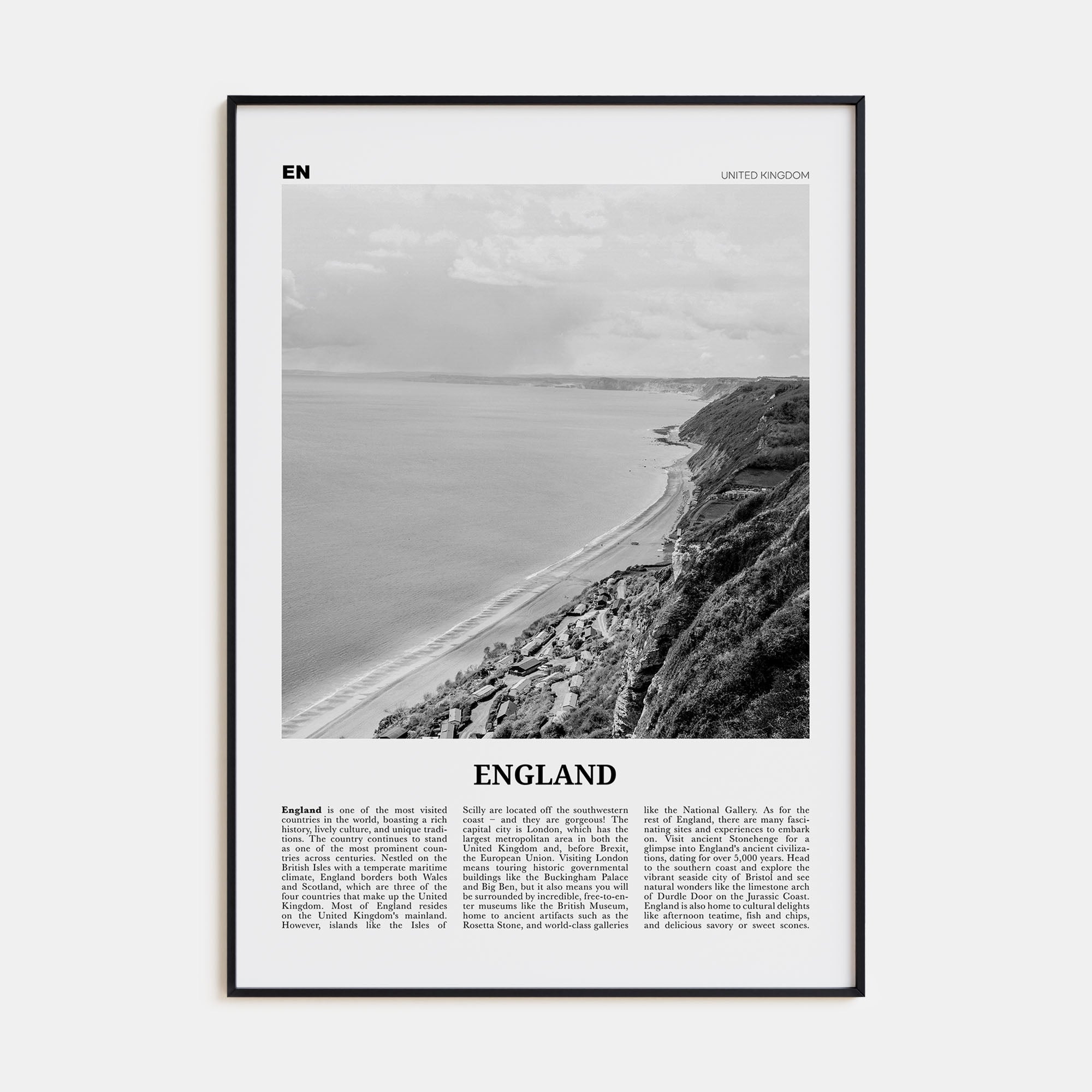 England Travel B&W Poster