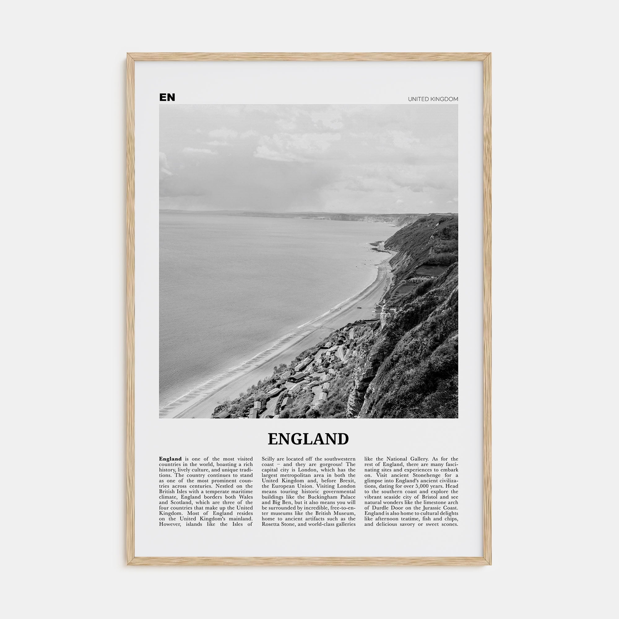 England Travel B&W Poster