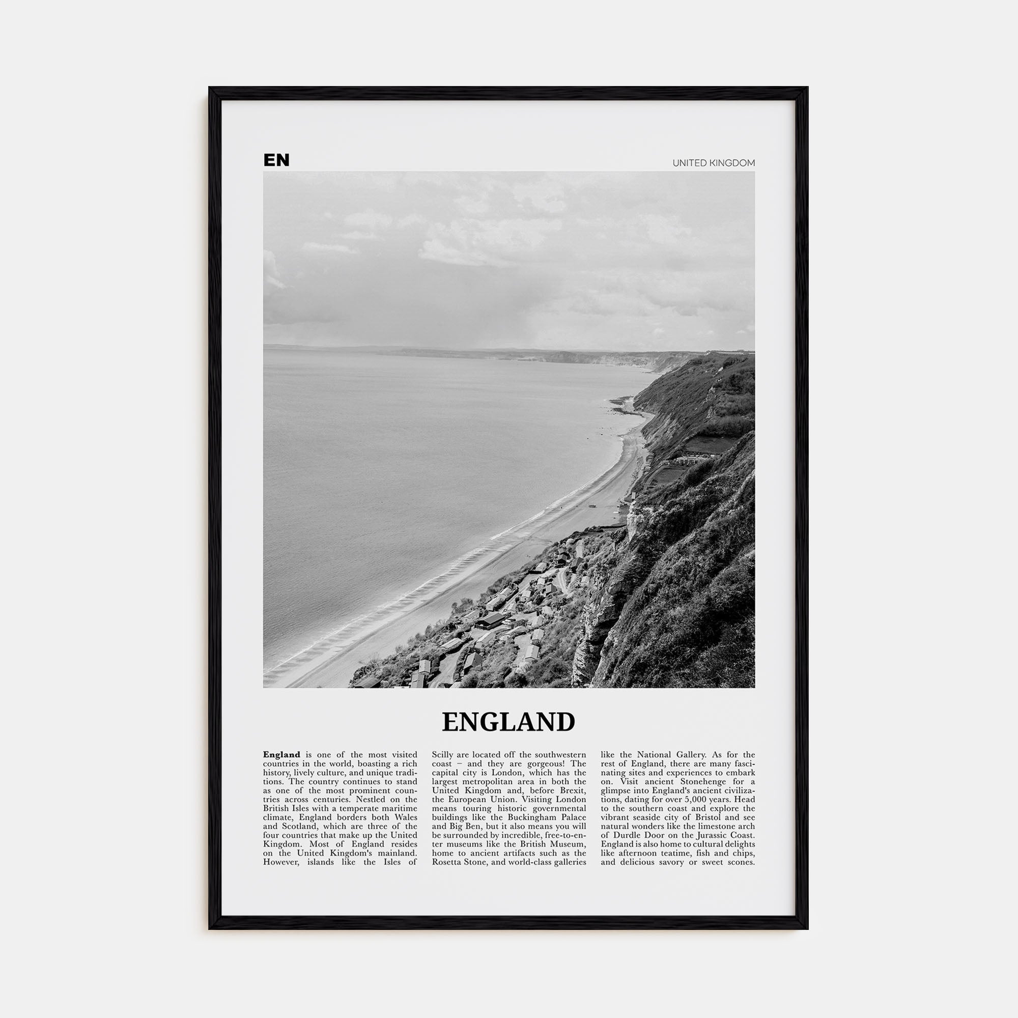 England Travel B&W Poster