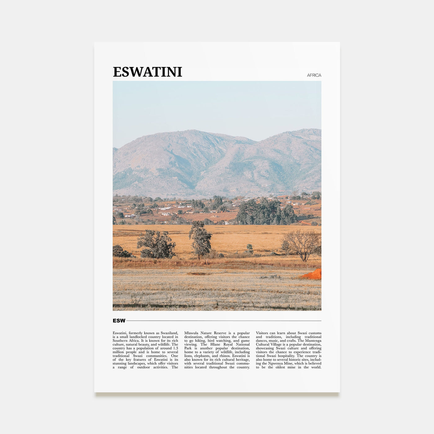 Eswatini Travel Color Poster
