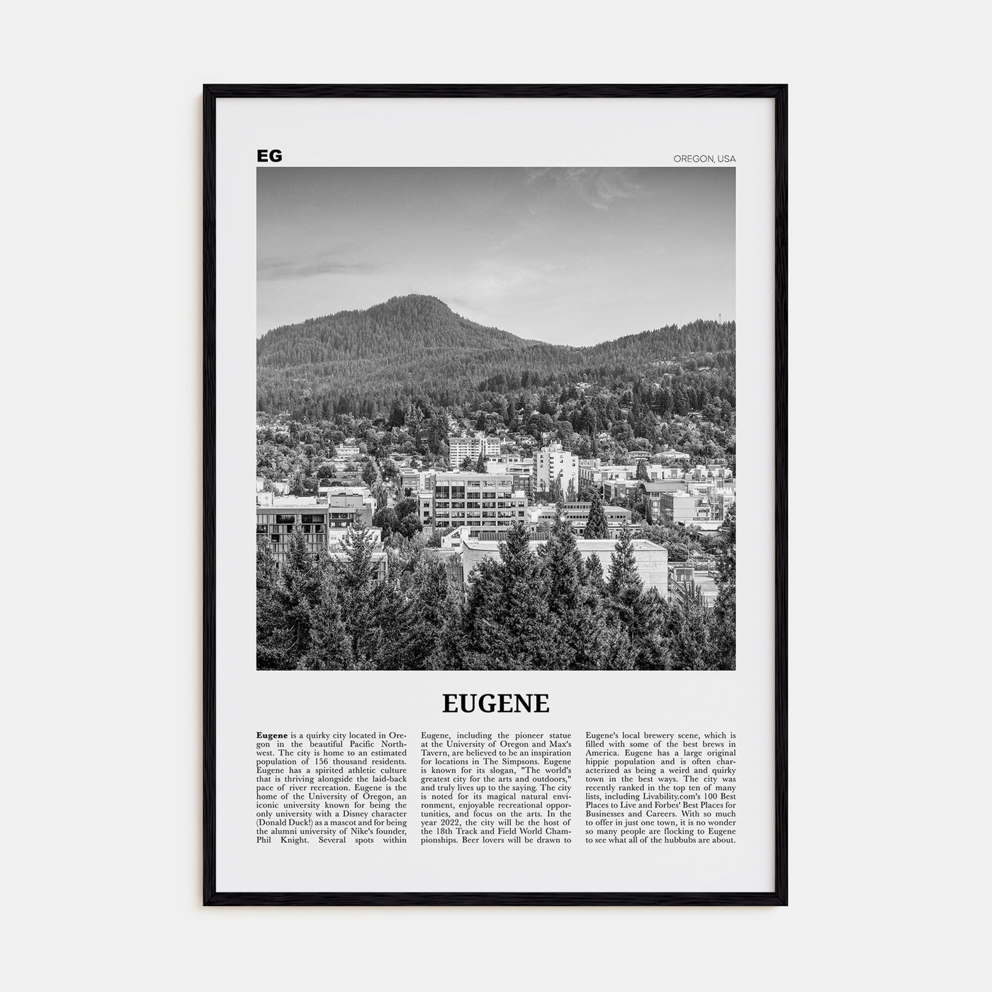 Eugene Travel B&W Poster