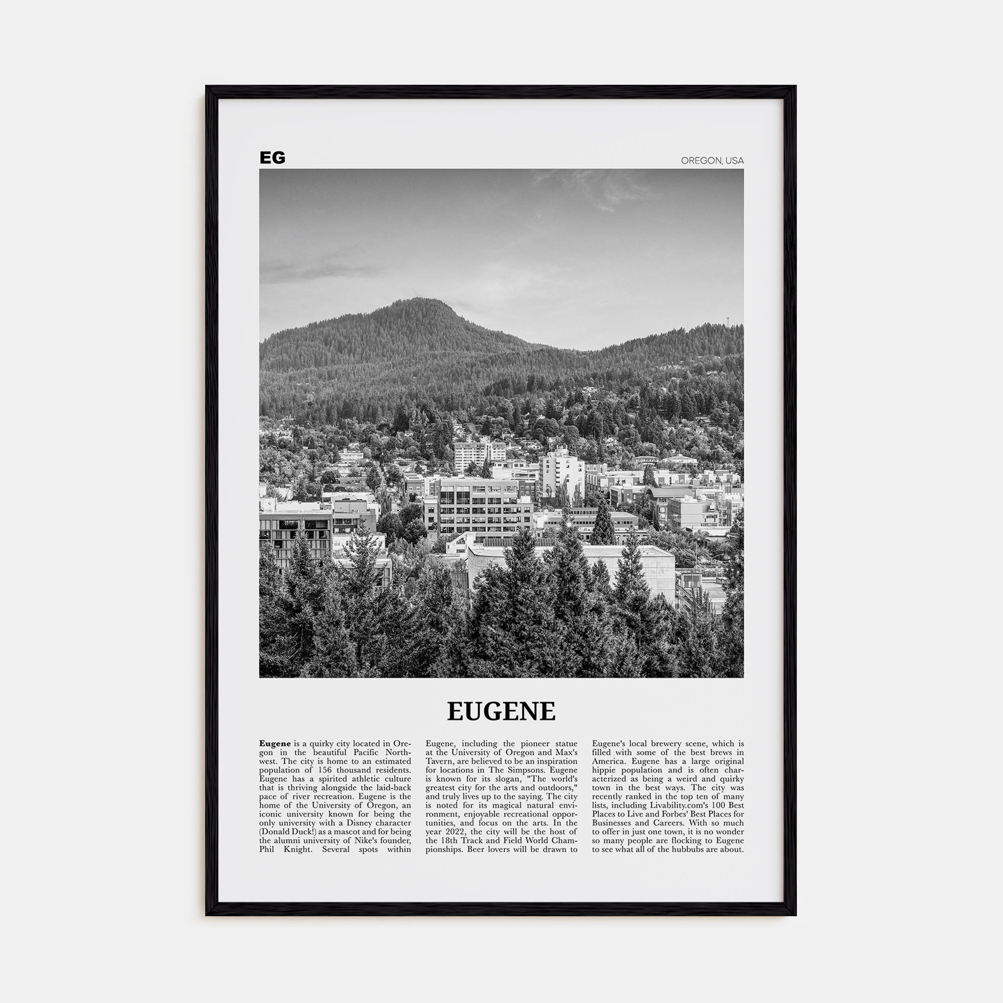 Eugene Travel B&W Poster