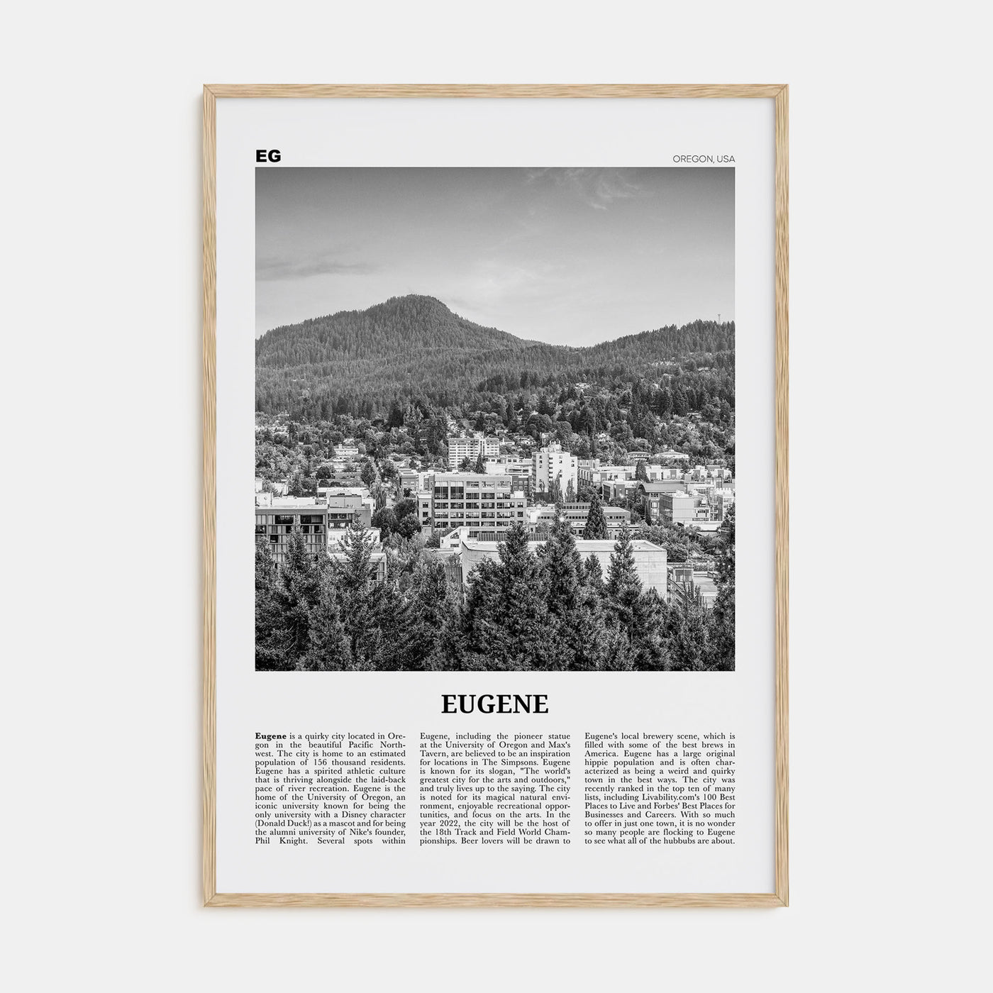 Eugene Travel B&W Poster
