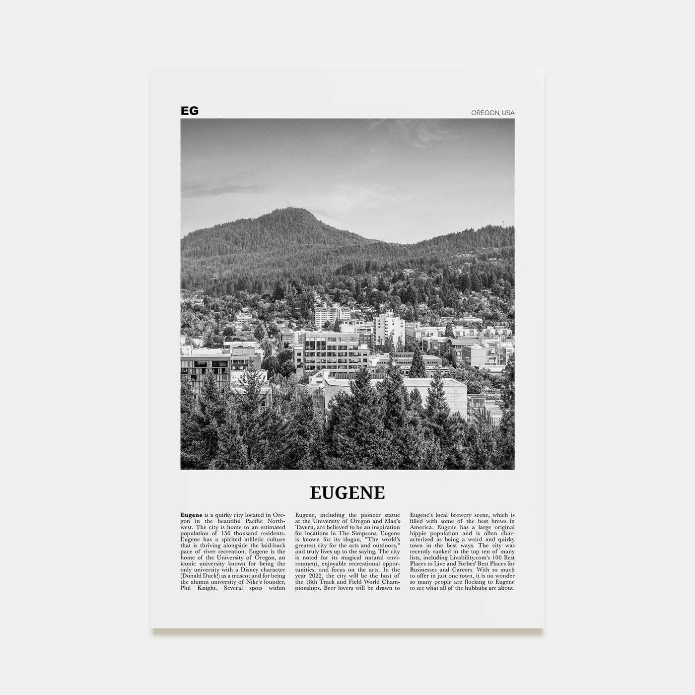 Eugene Travel B&W Poster