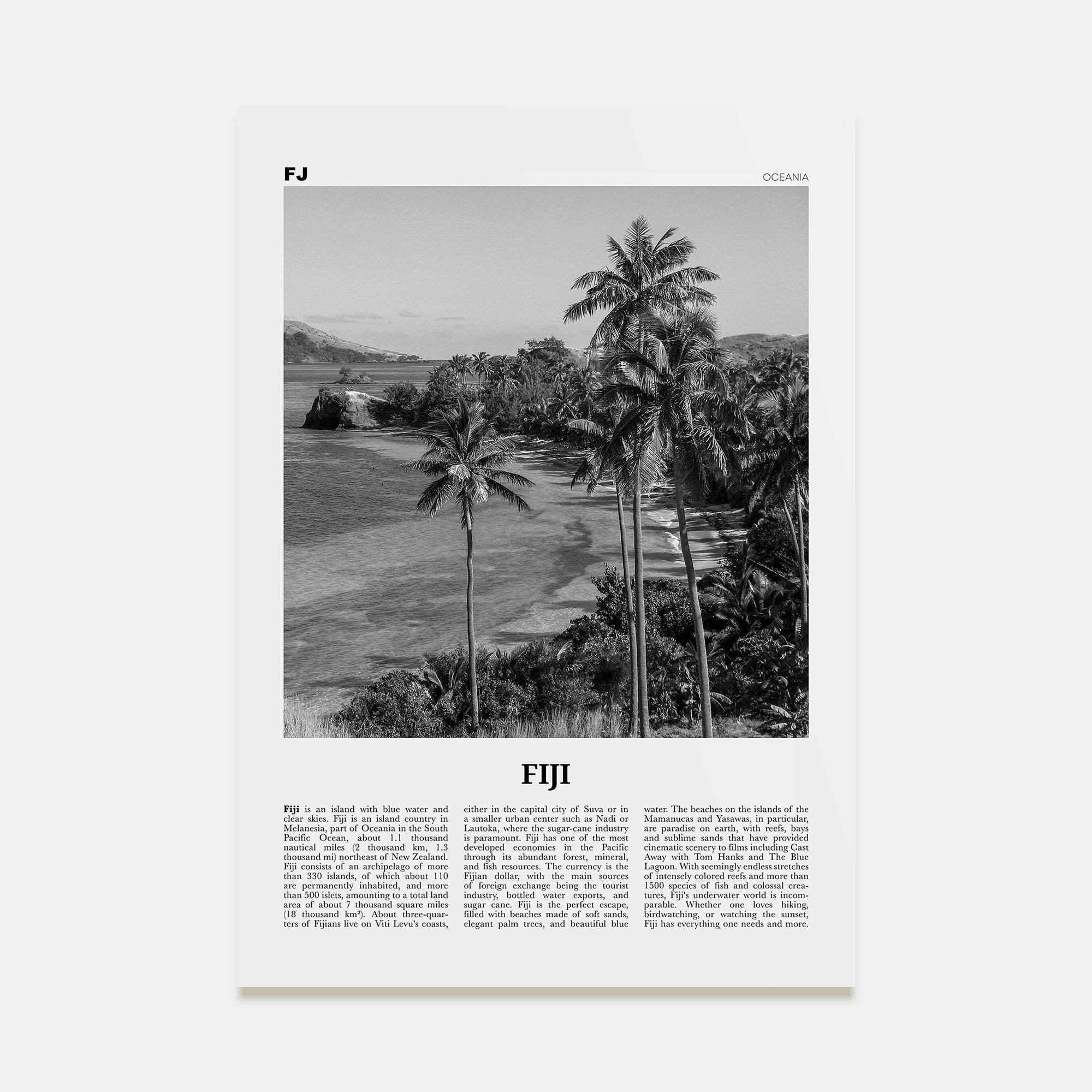 Fiji Travel B&W No 1 Poster