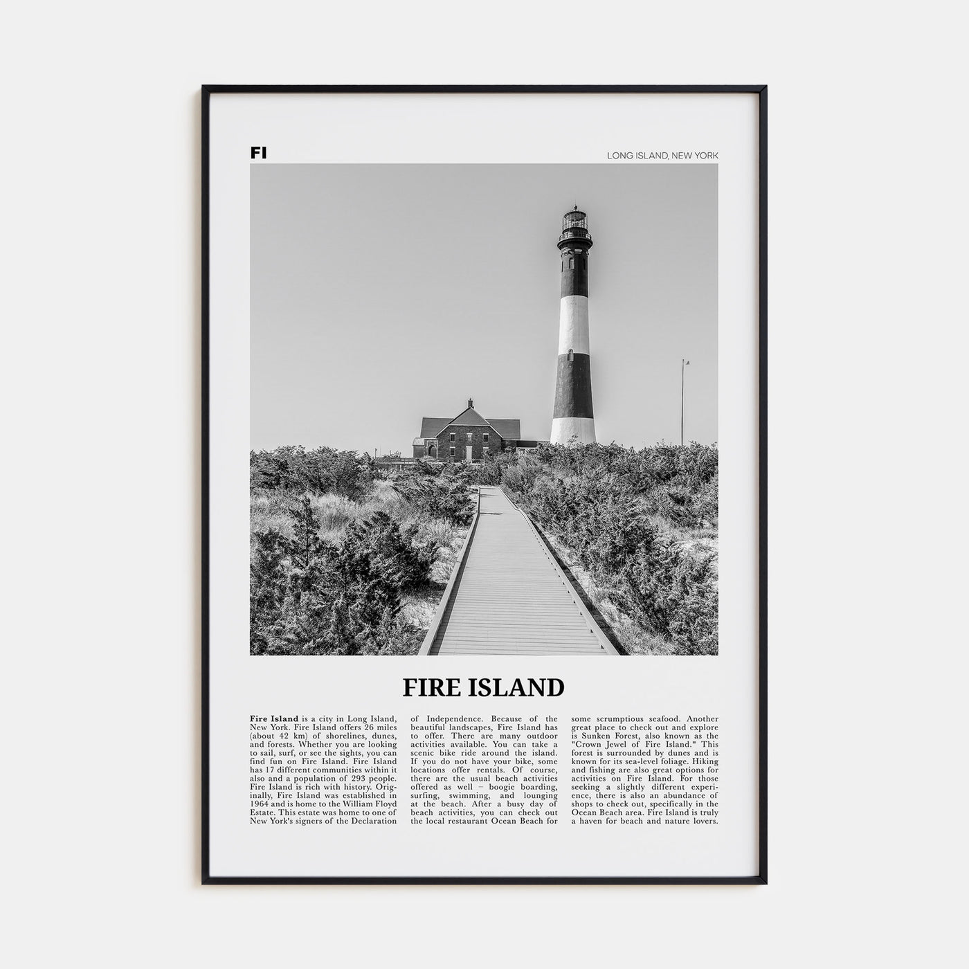 Fire Island Travel B&W Poster