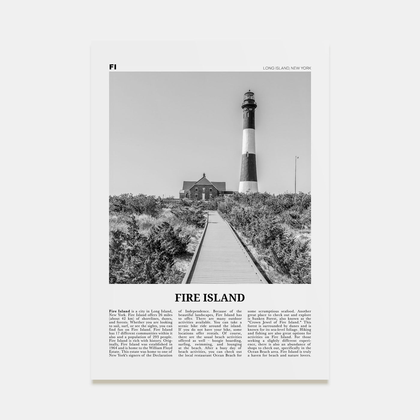 Fire Island Travel B&W Poster